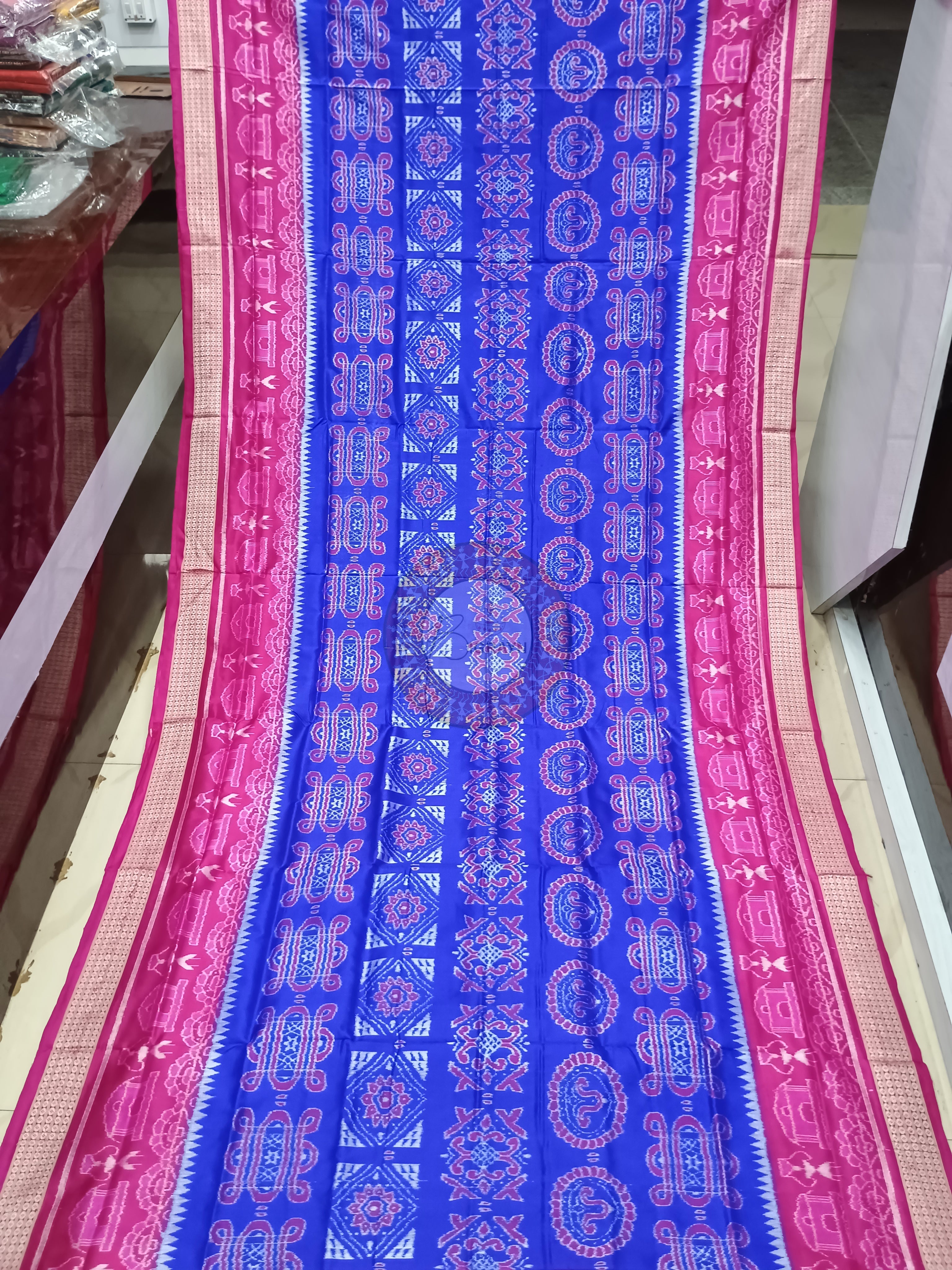 Blue Magenta Laxmi Yantra Odisha Handloom Sambalpuri Silk Saree