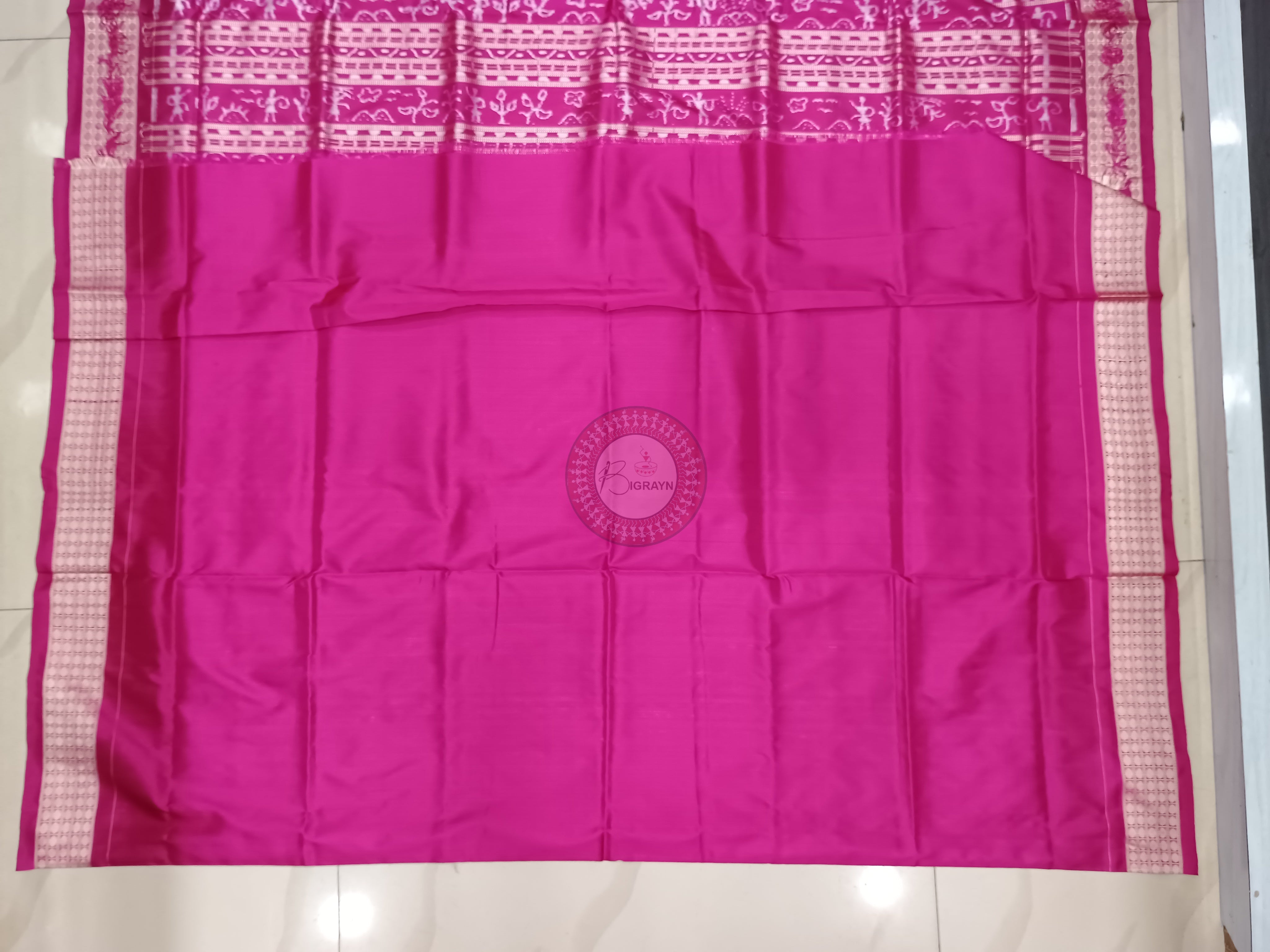 Peach Magenta Leaf Design Odisha Handloom Sambalpuri Silk Saree