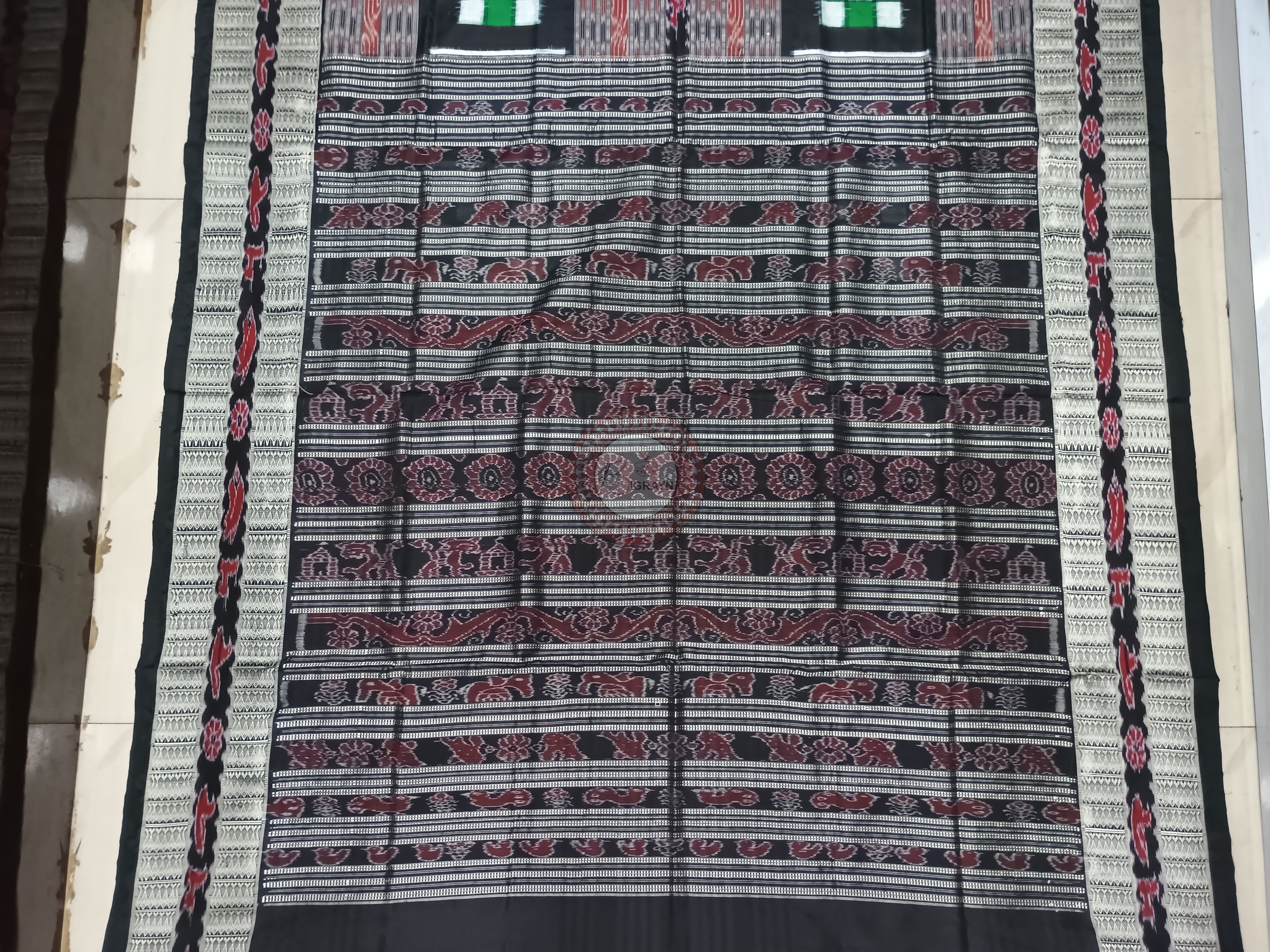 Green Black Bichitrapuri Odisha Handloom Sambalpuri Silk Saree