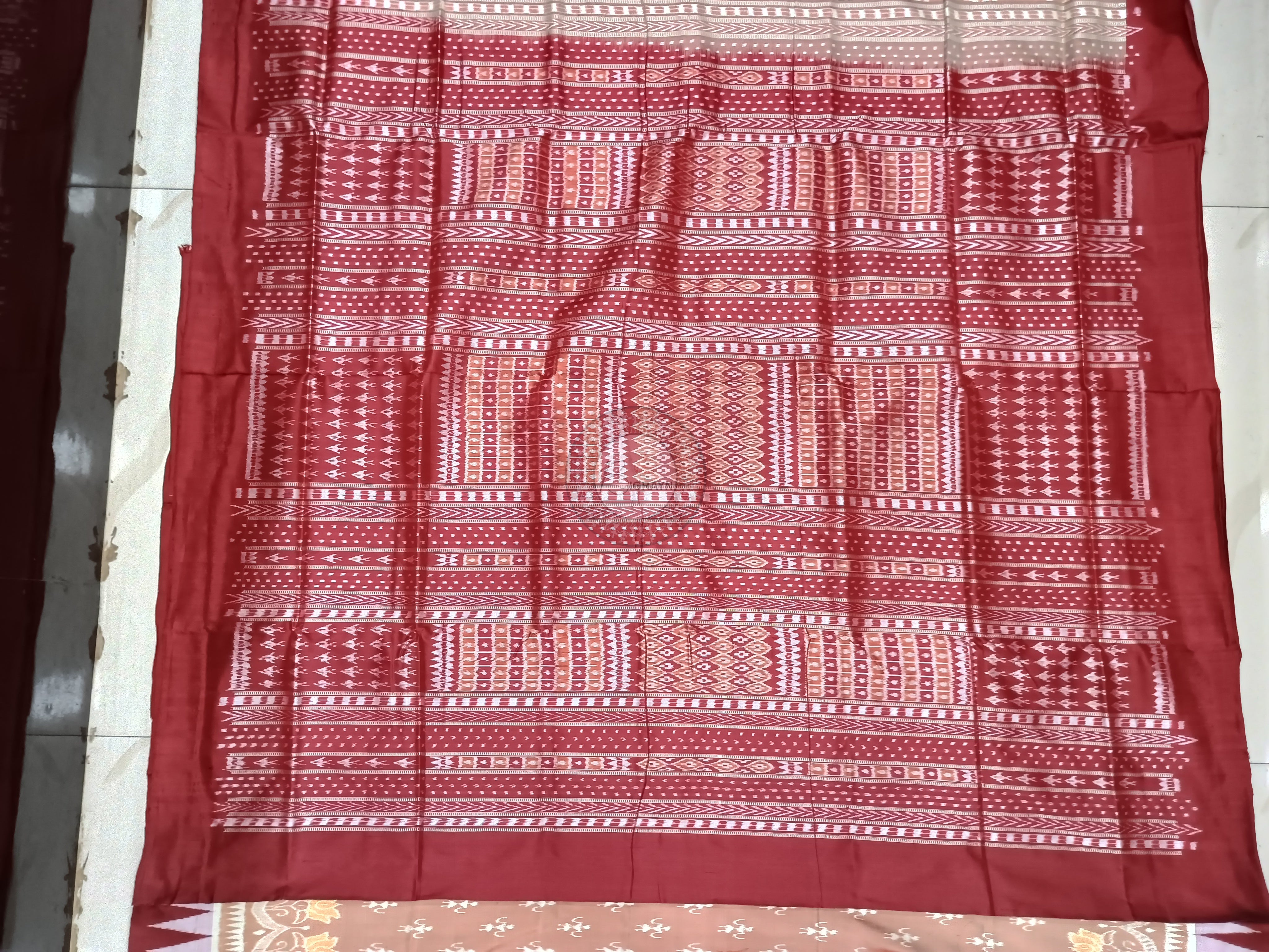 Peach Maroon Ek Chandia Odisha Handloom Sambalpuri Silk Saree