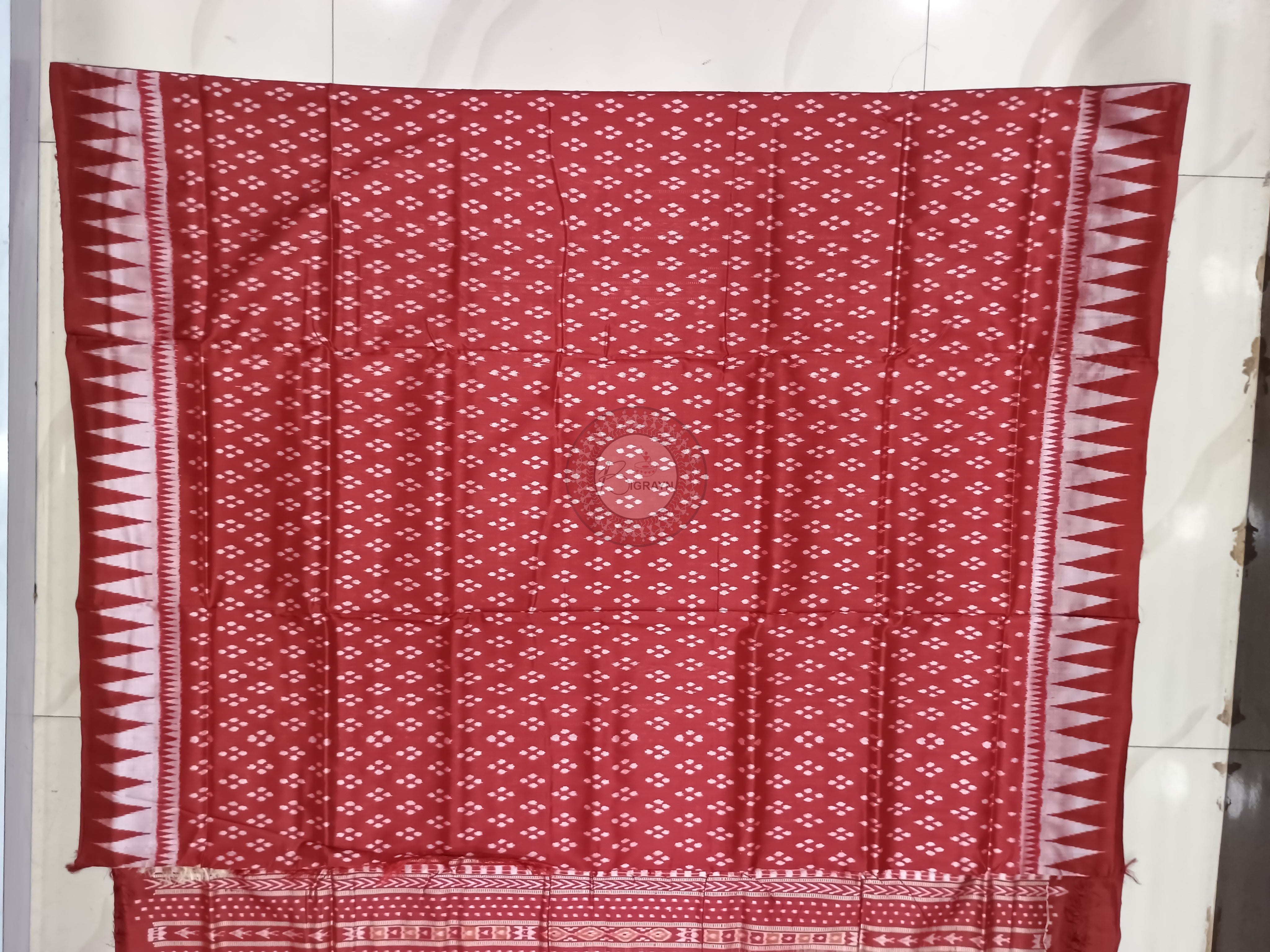 Peach Maroon Ek Chandia Odisha Handloom Sambalpuri Silk Saree