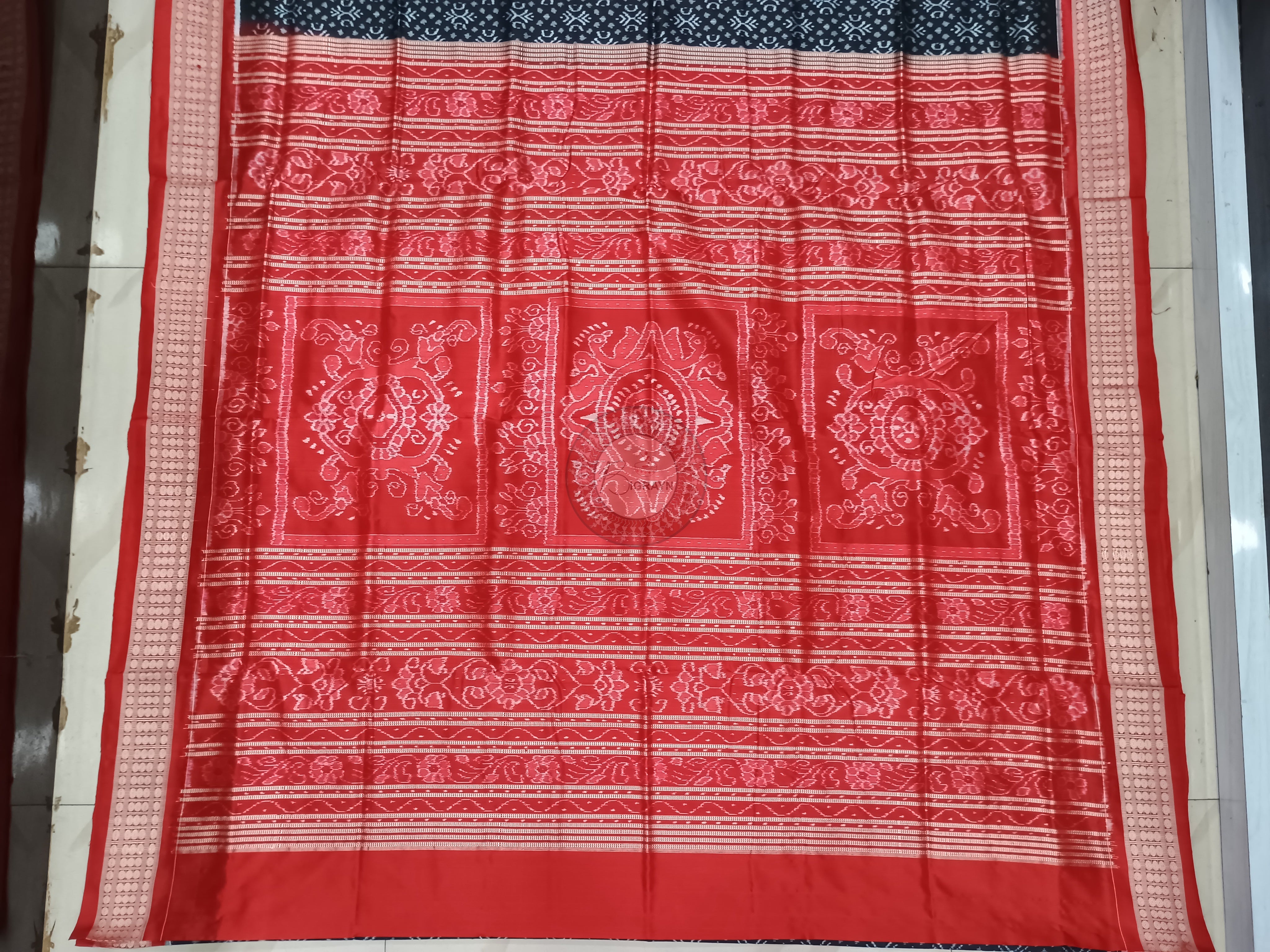 Black Red Ikat Odisha Handloom Sambalpuri Silk Saree