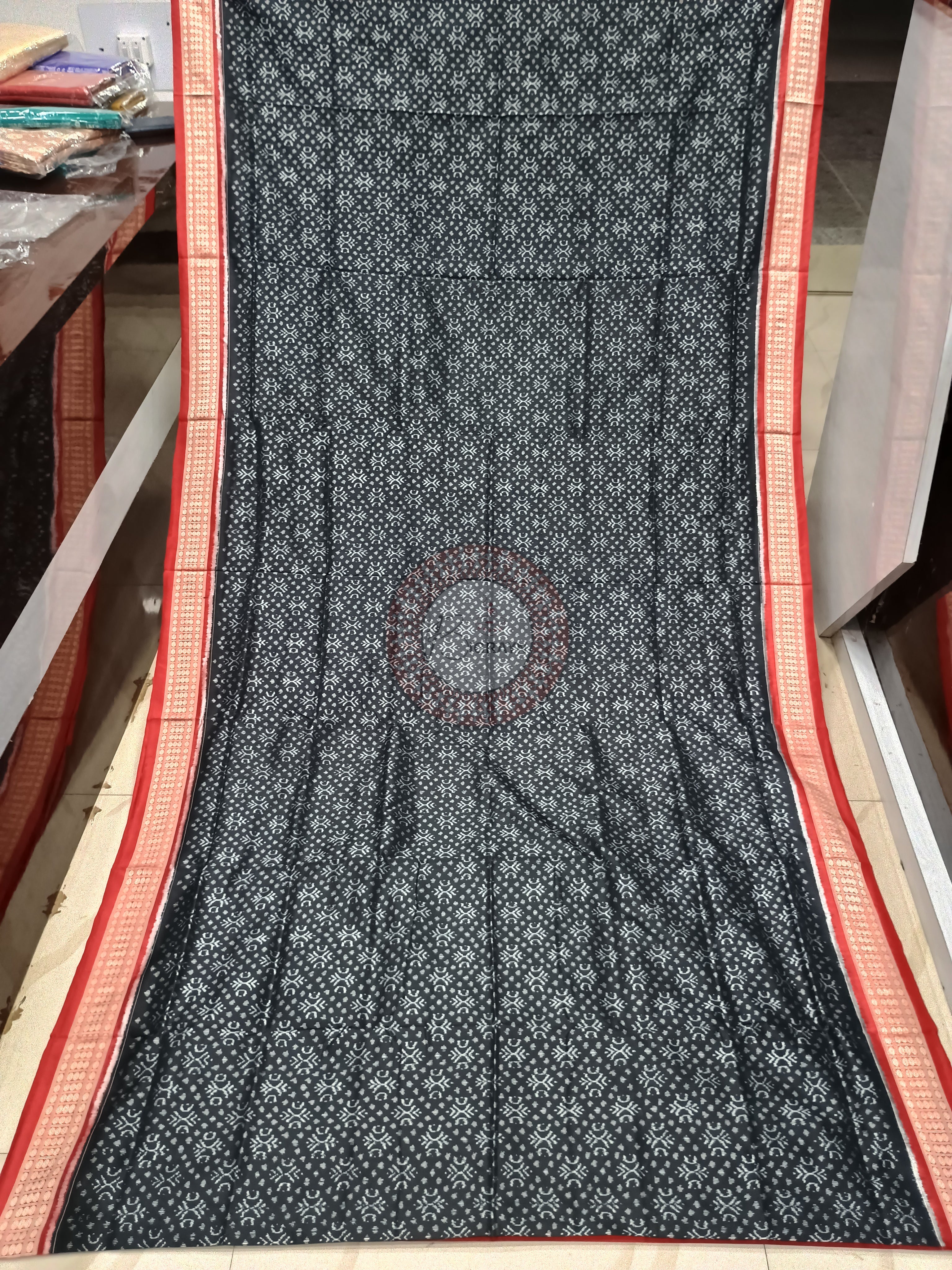 Black Red Ikat Odisha Handloom Sambalpuri Silk Saree