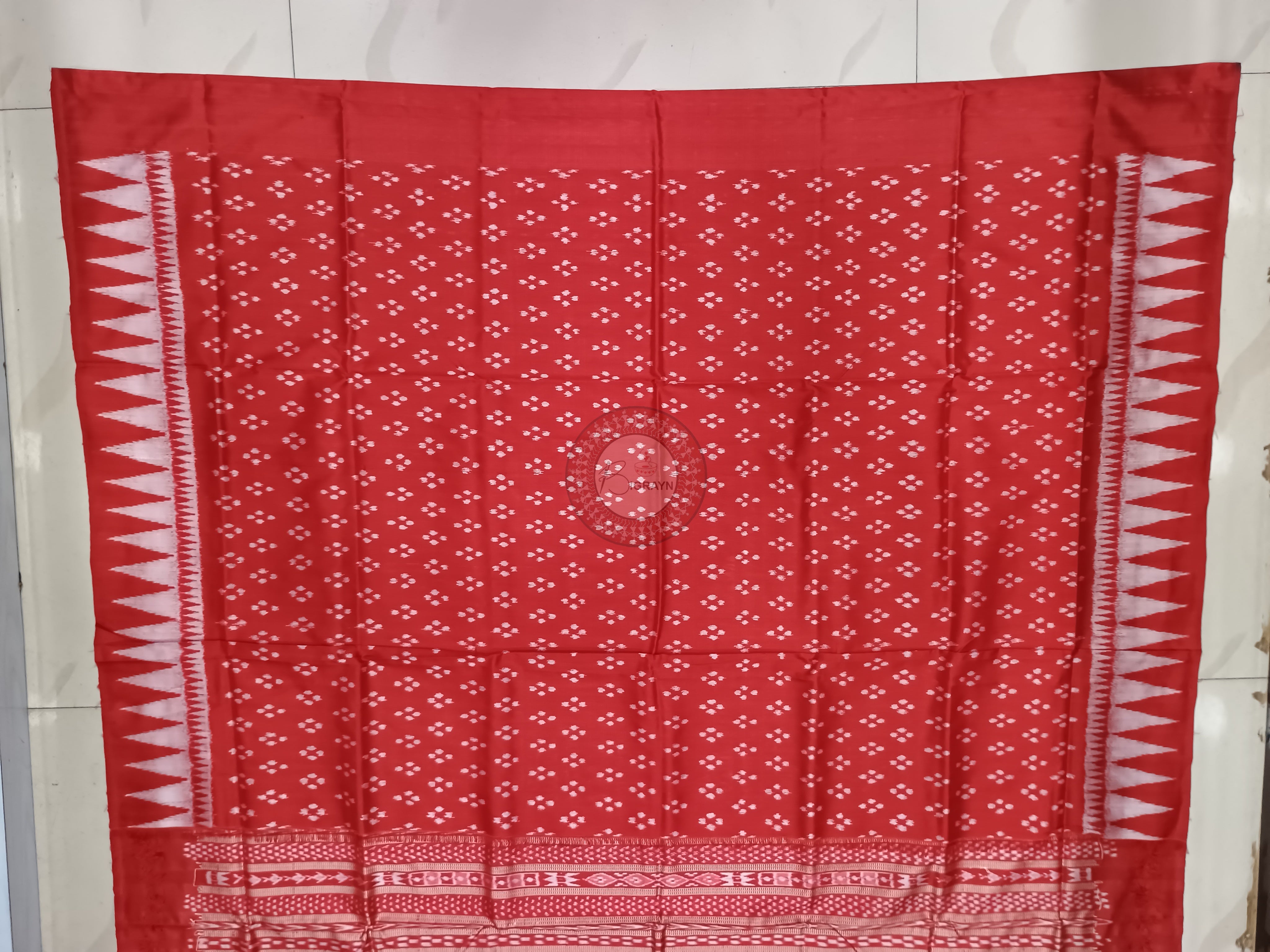 Green Red Flower Design Ek Chandia Odisha Handloom Sambalpuri Silk Saree