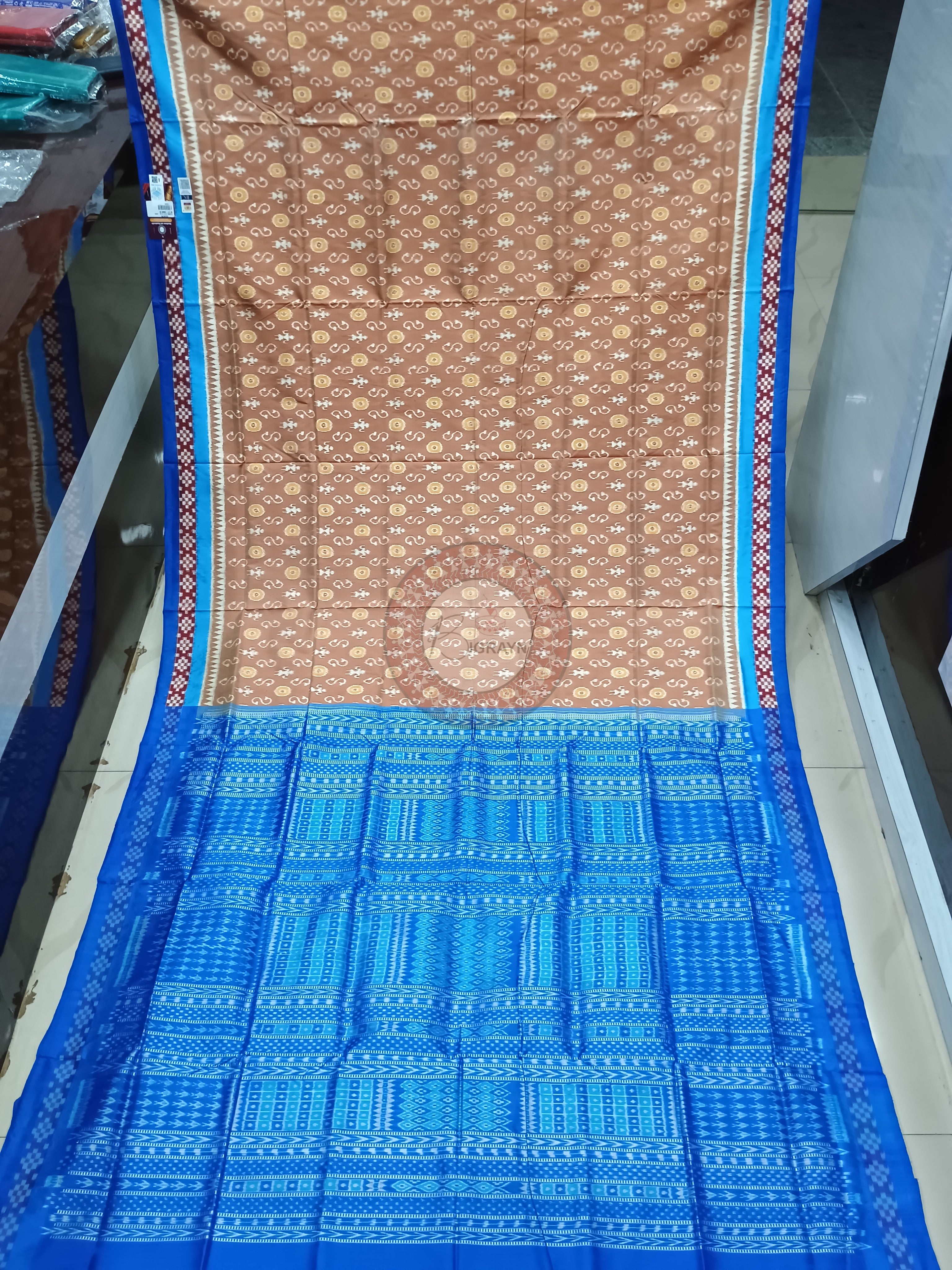Peach Copper Sulphate Pasapali Border Ek Chandia Odisha Handloom Sambalpuri Silk Saree