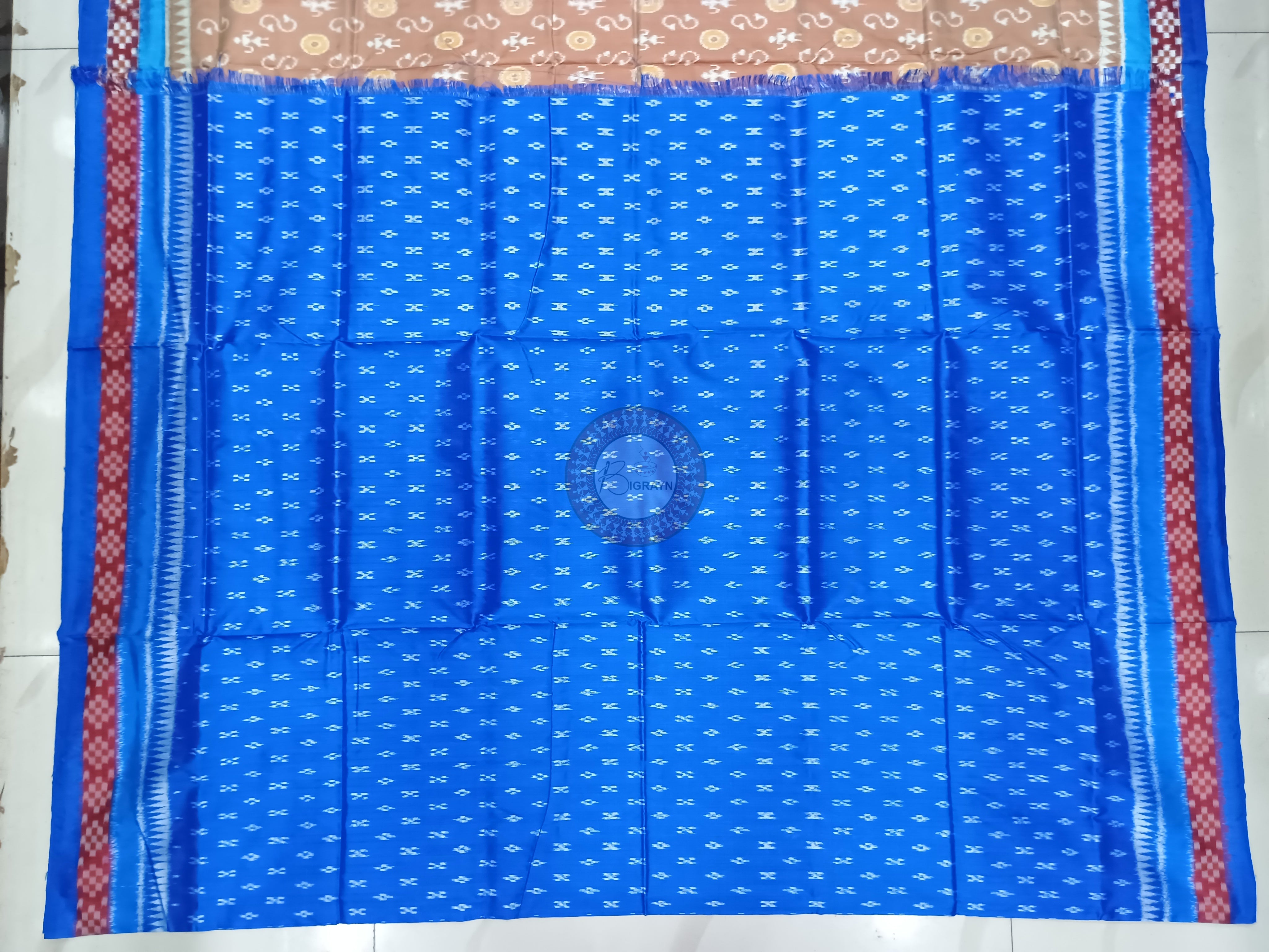 Peach Copper Sulphate Pasapali Border Ek Chandia Odisha Handloom Sambalpuri Silk Saree