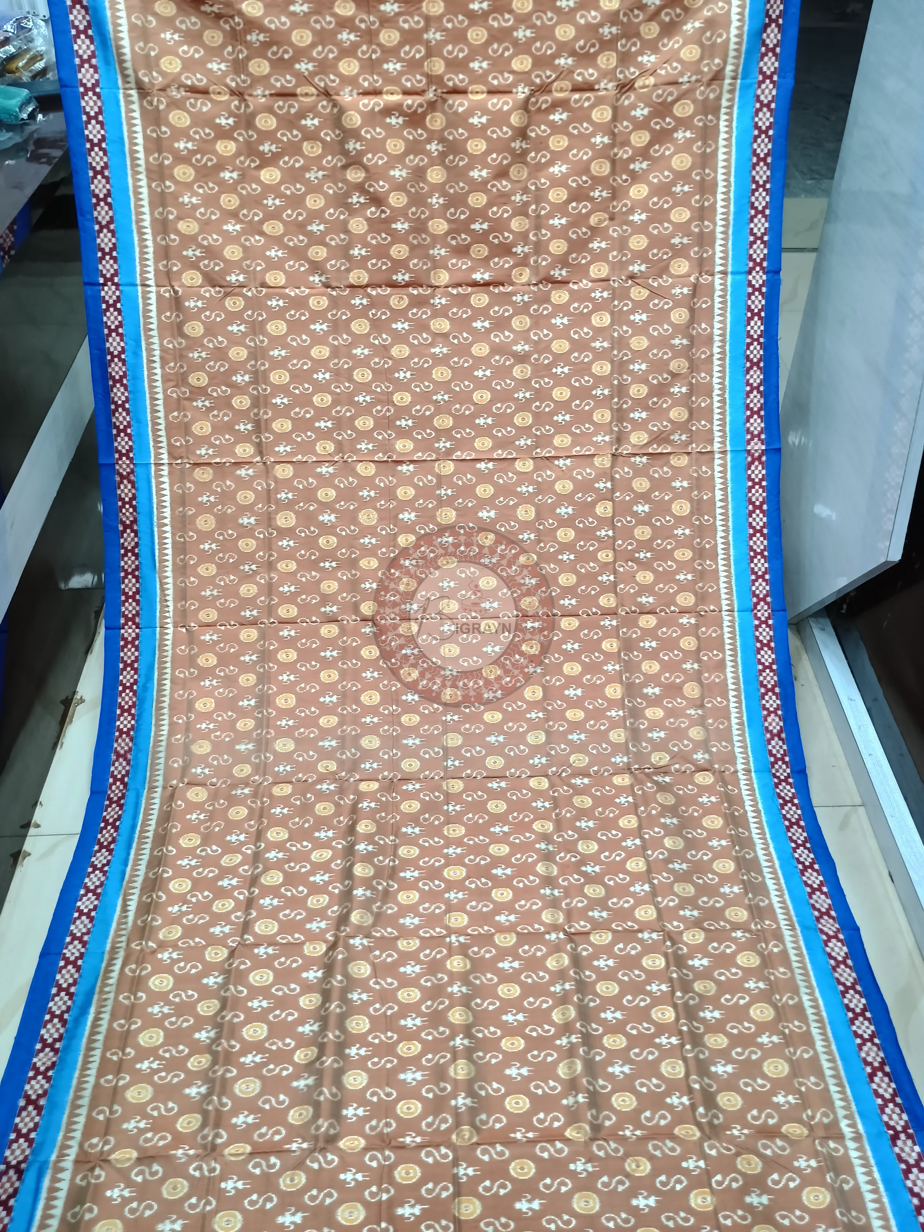 Peach Copper Sulphate Pasapali Border Ek Chandia Odisha Handloom Sambalpuri Silk Saree