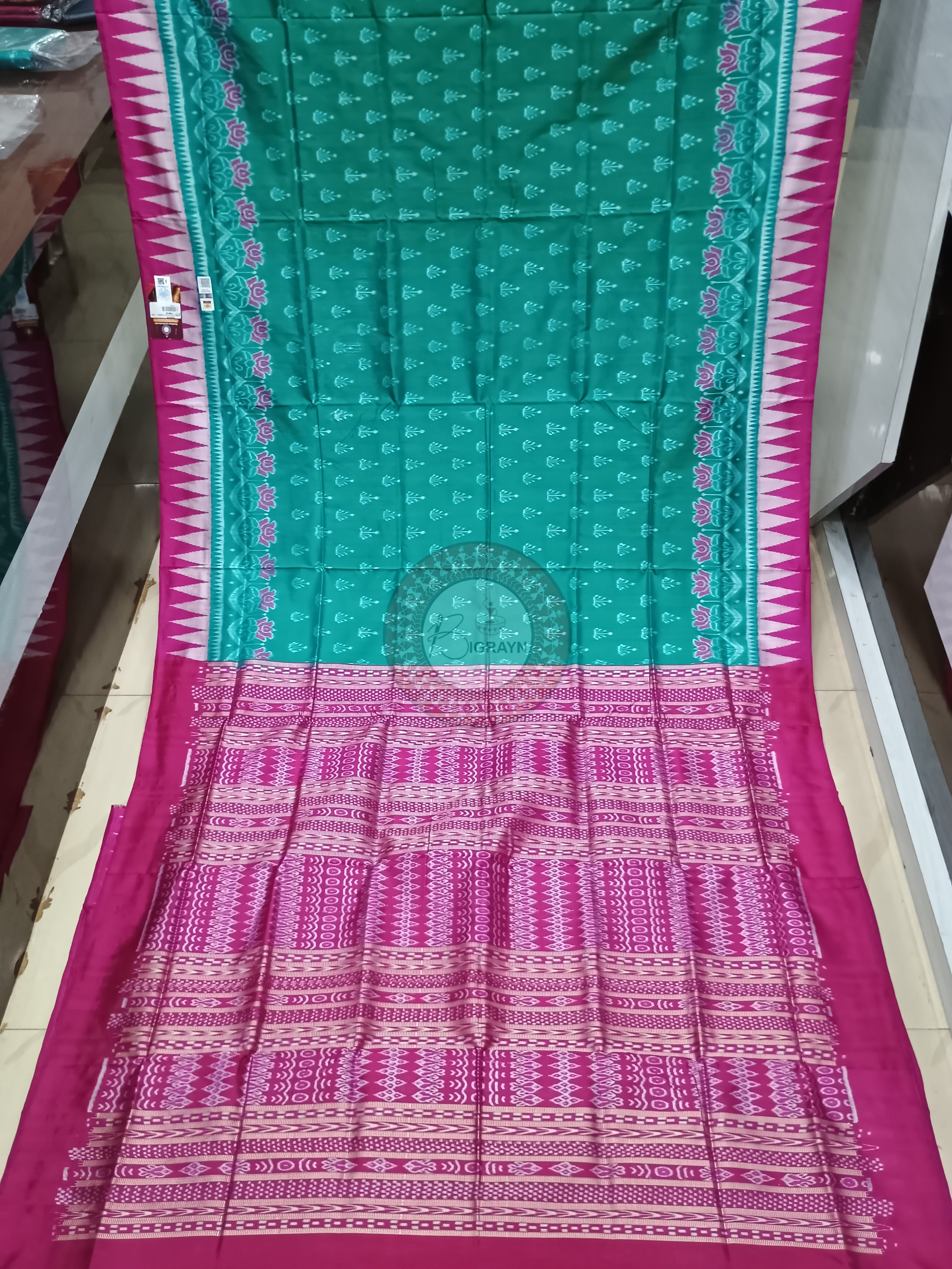 Sea Green Magenta Ek Chandia Odisha Handloom Sambalpuri Silk Saree