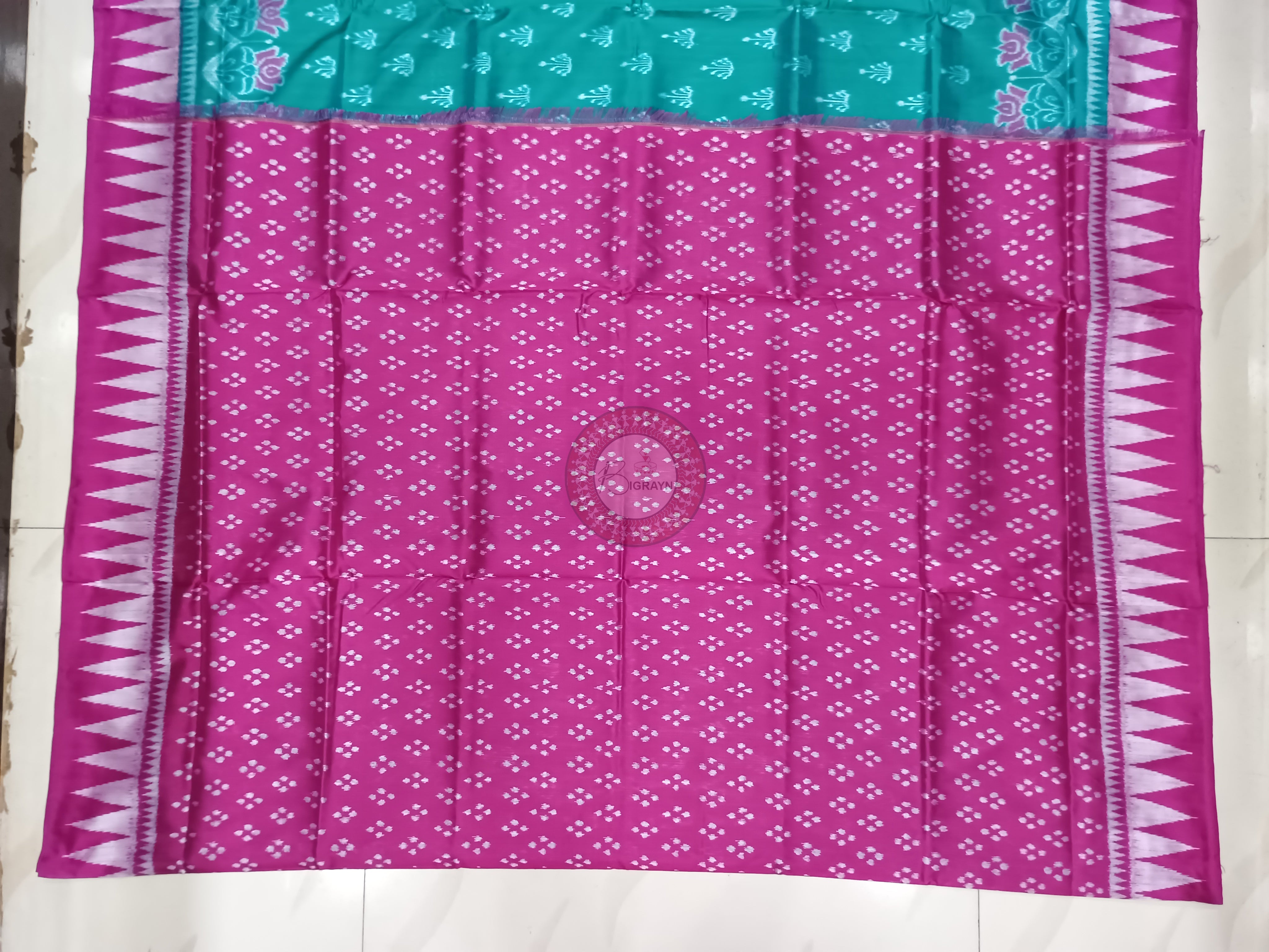 Sea Green Magenta Ek Chandia Odisha Handloom Sambalpuri Silk Saree