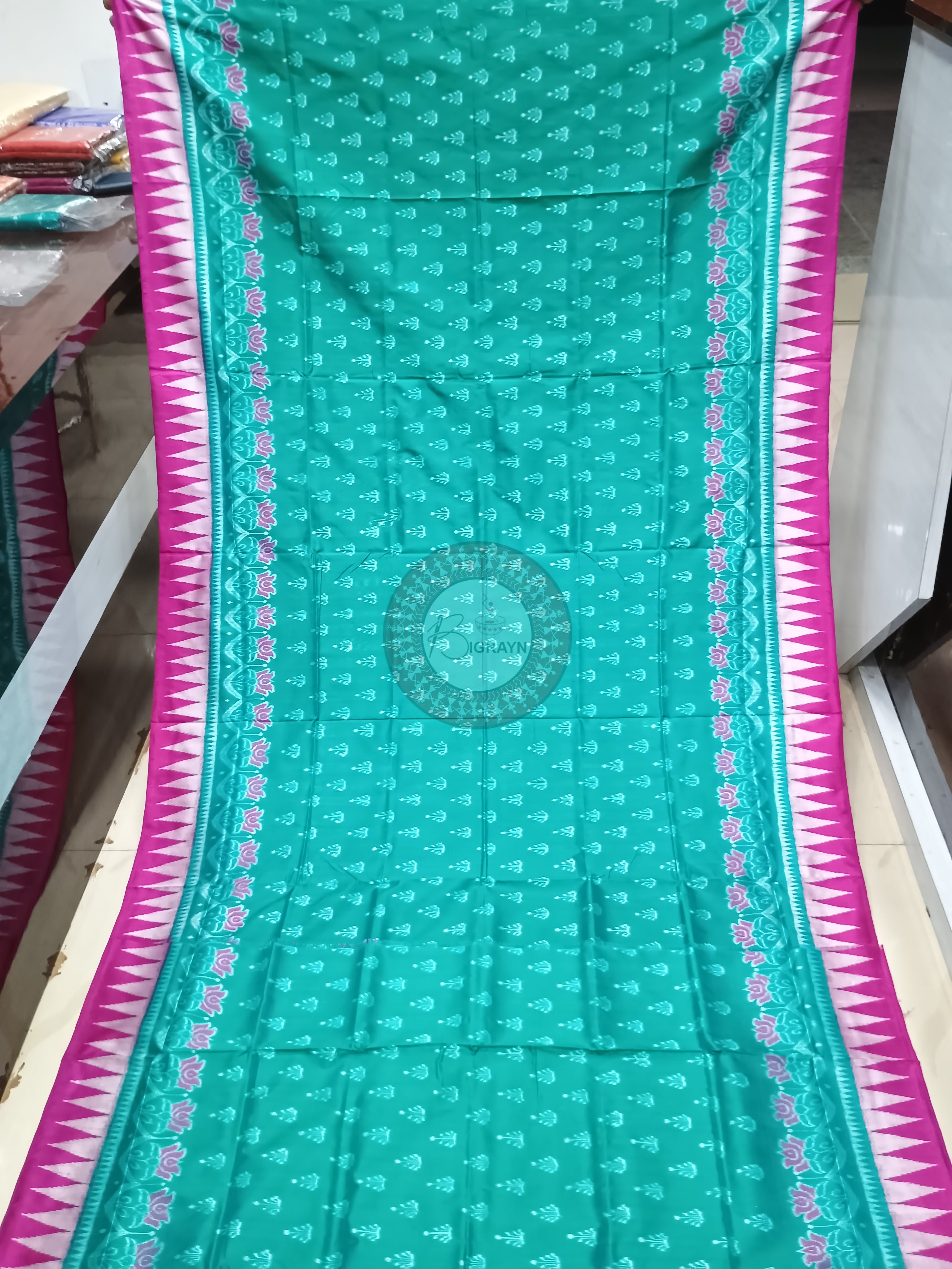 Sea Green Magenta Ek Chandia Odisha Handloom Sambalpuri Silk Saree