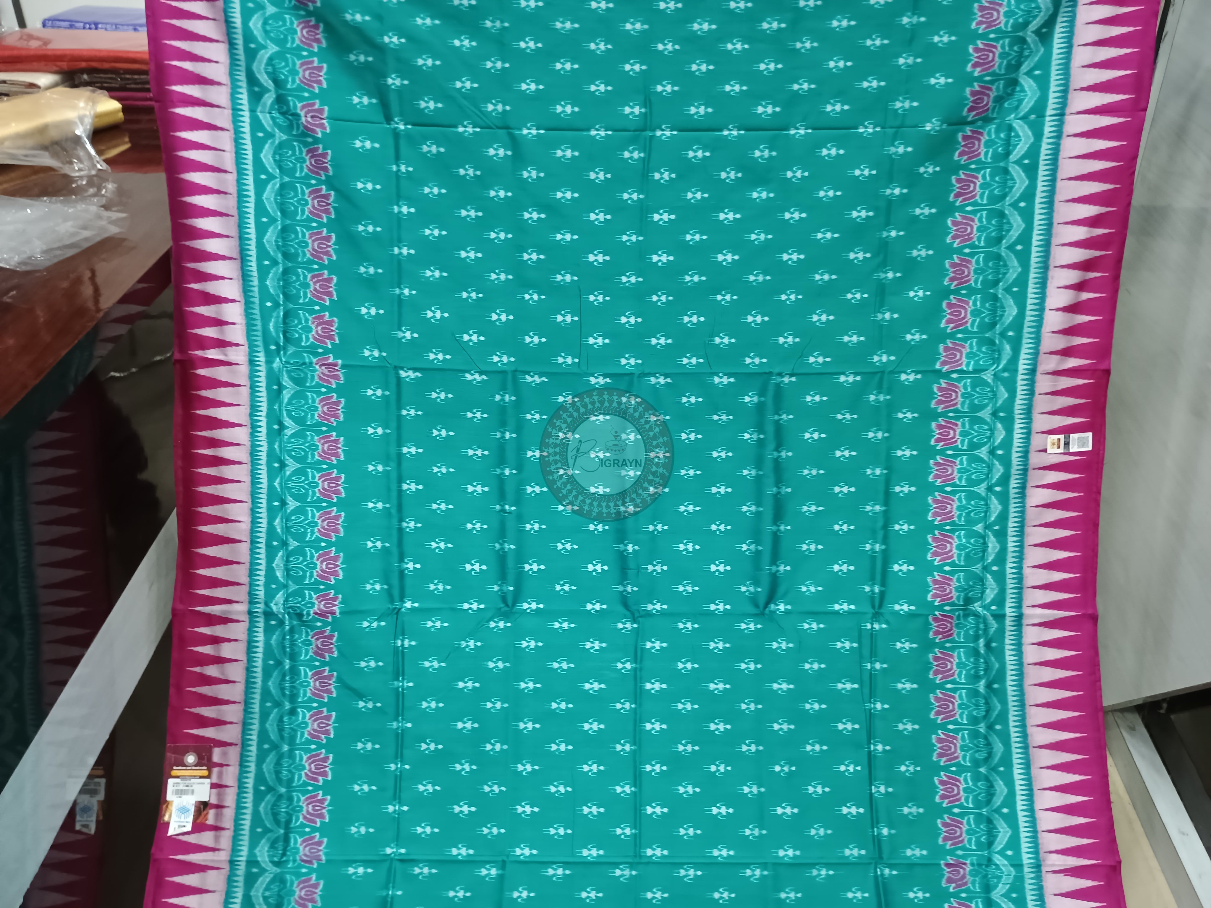 Sea Green Magenta Tribal Ek Chandia Odisha Handloom Sambalpuri Silk Saree