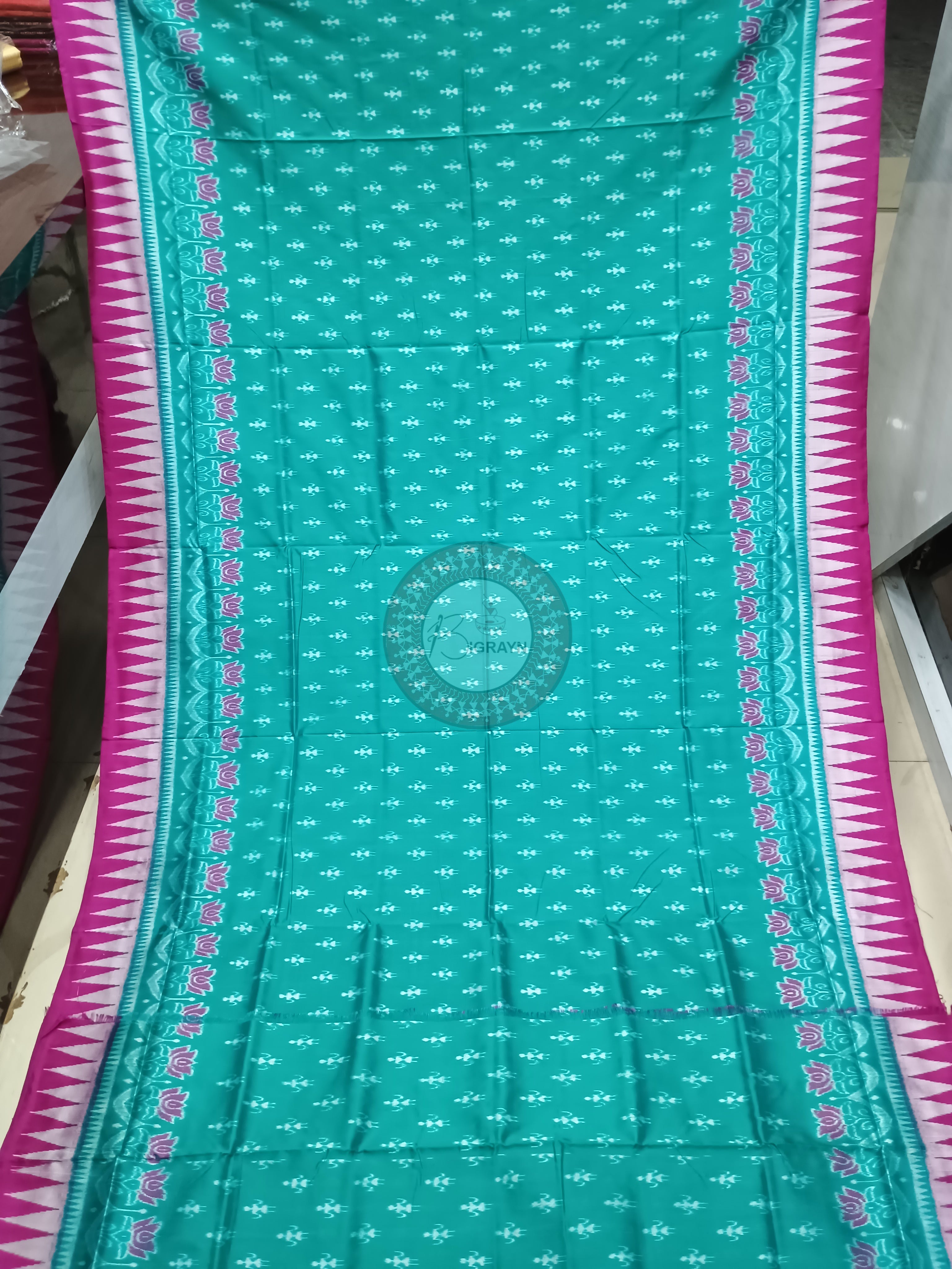 Sea Green Magenta Tribal Ek Chandia Odisha Handloom Sambalpuri Silk Saree