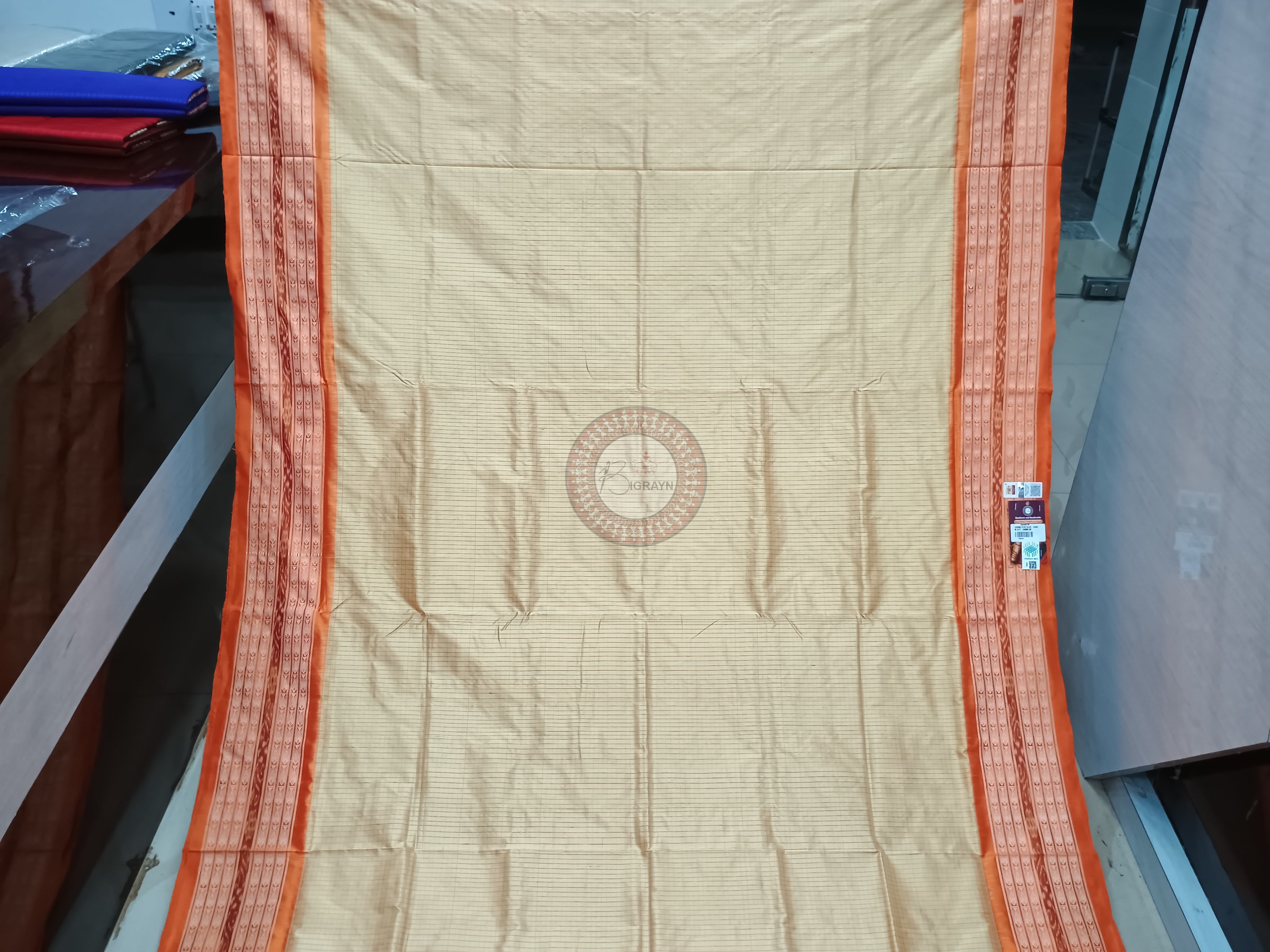 Creame Orange Sachipar Odisha Handloom Sambalpuri Silk Saree