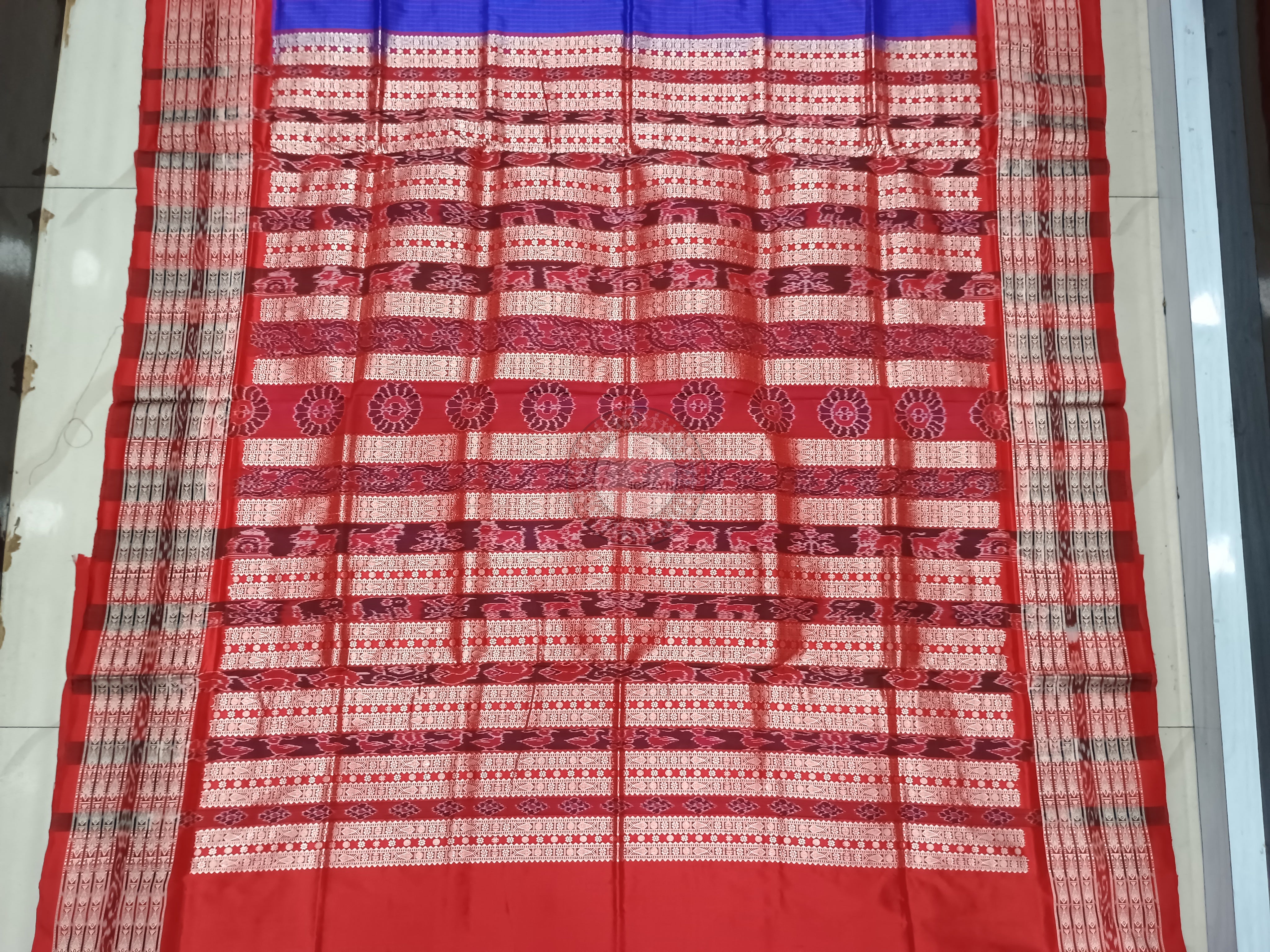 Blue Red Sachipar Odisha Handloom Sambalpuri Silk Saree