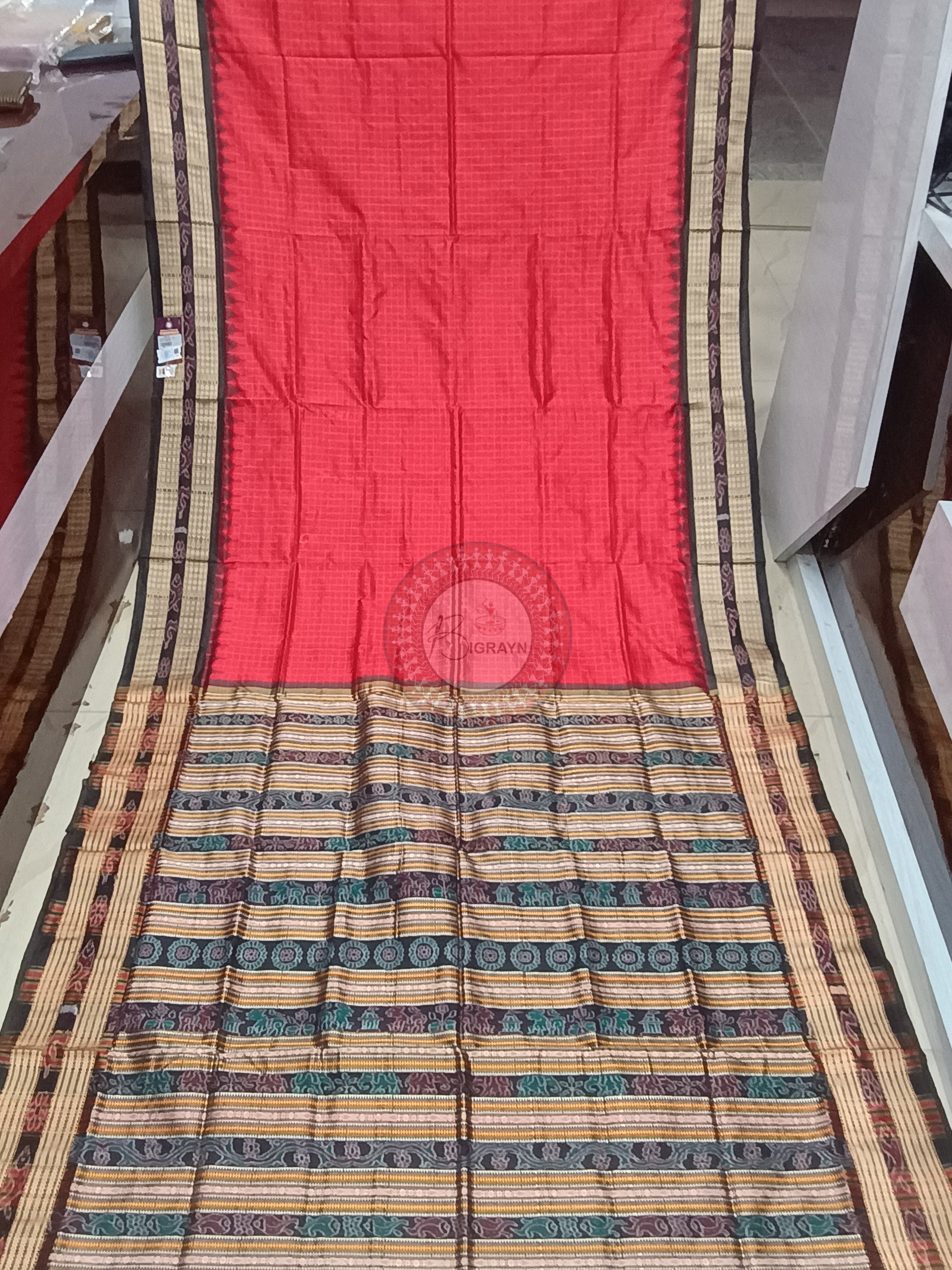 Red Black Sachipar Odisha Handloom Sambalpuri Silk Saree