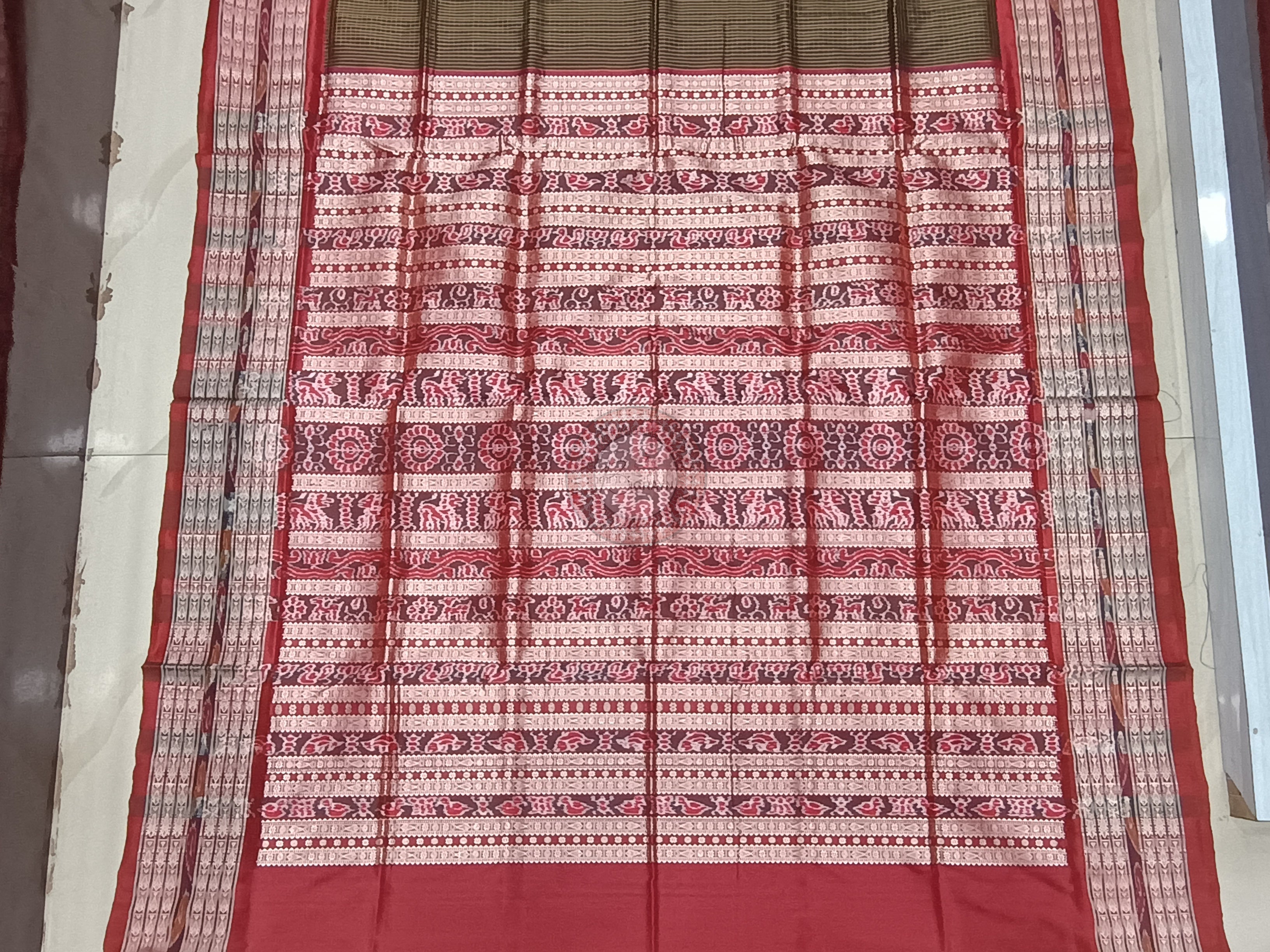 Black Red Sachipar Odisha Handloom Sambalpuri Silk Saree