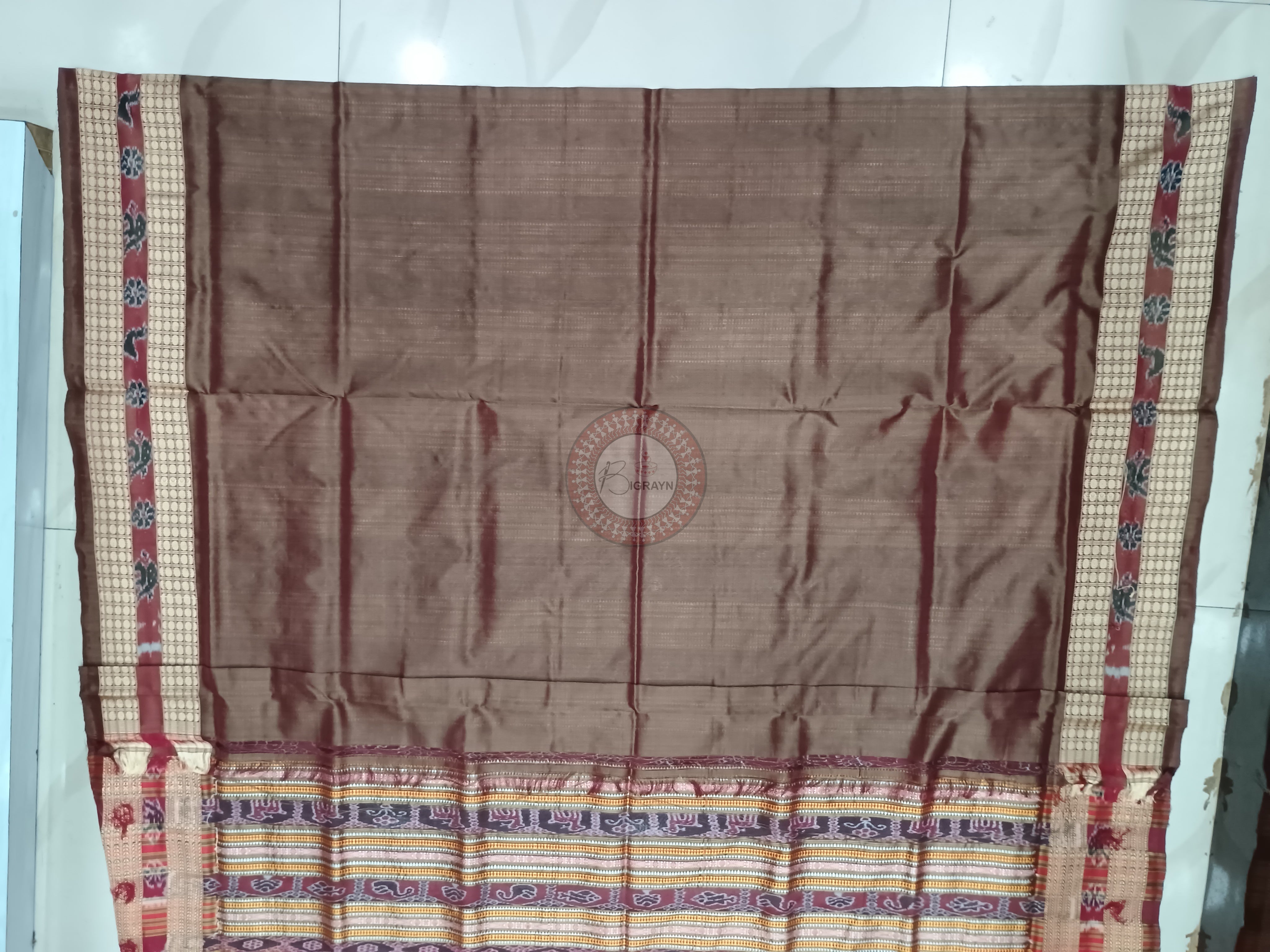 Mustard Yellow Maroon Sachipar Odisha Handloom Sambalpuri Silk Saree