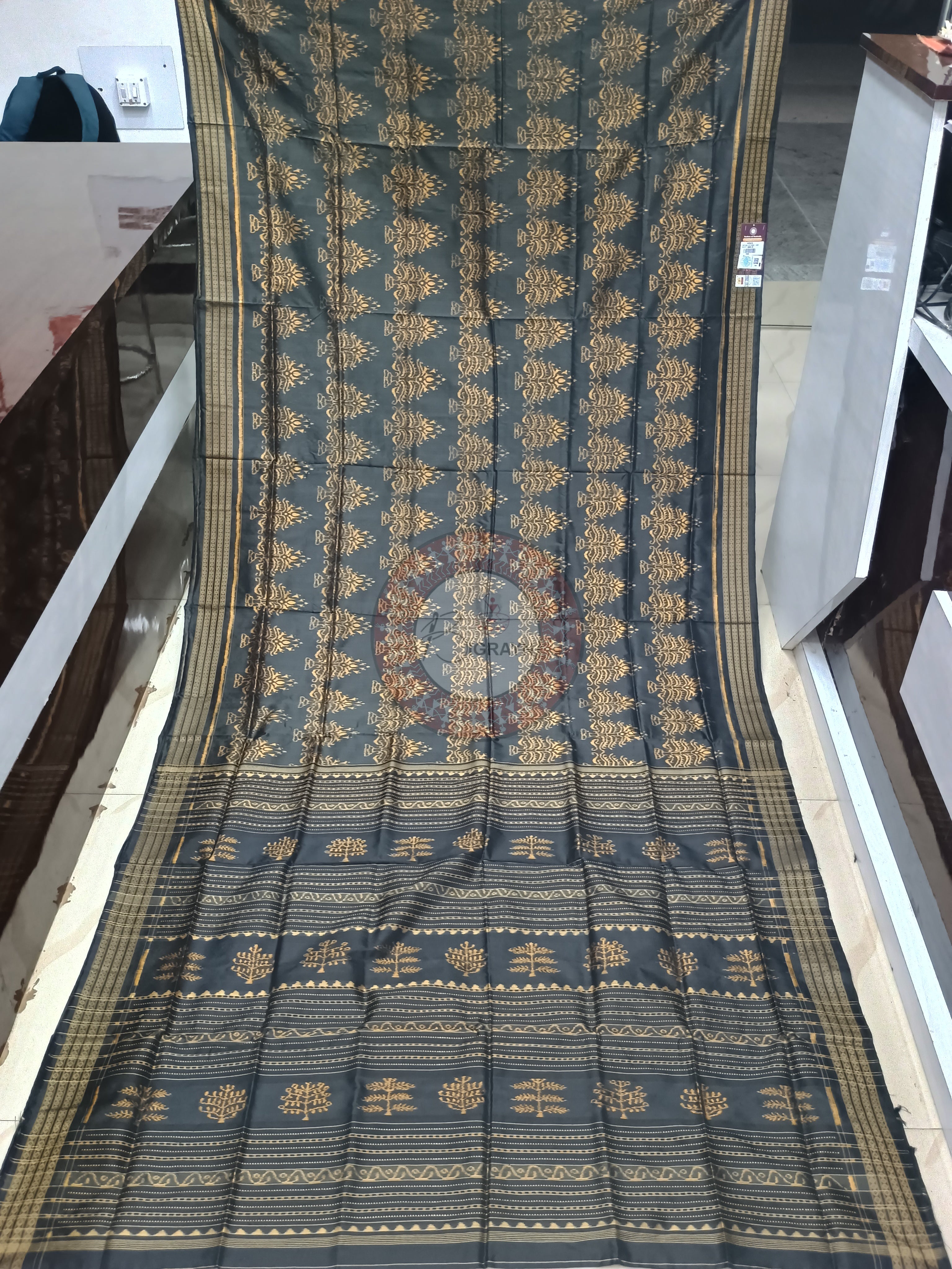 Black Golden Tree Natural Dye Sambalpuri Silk Saree