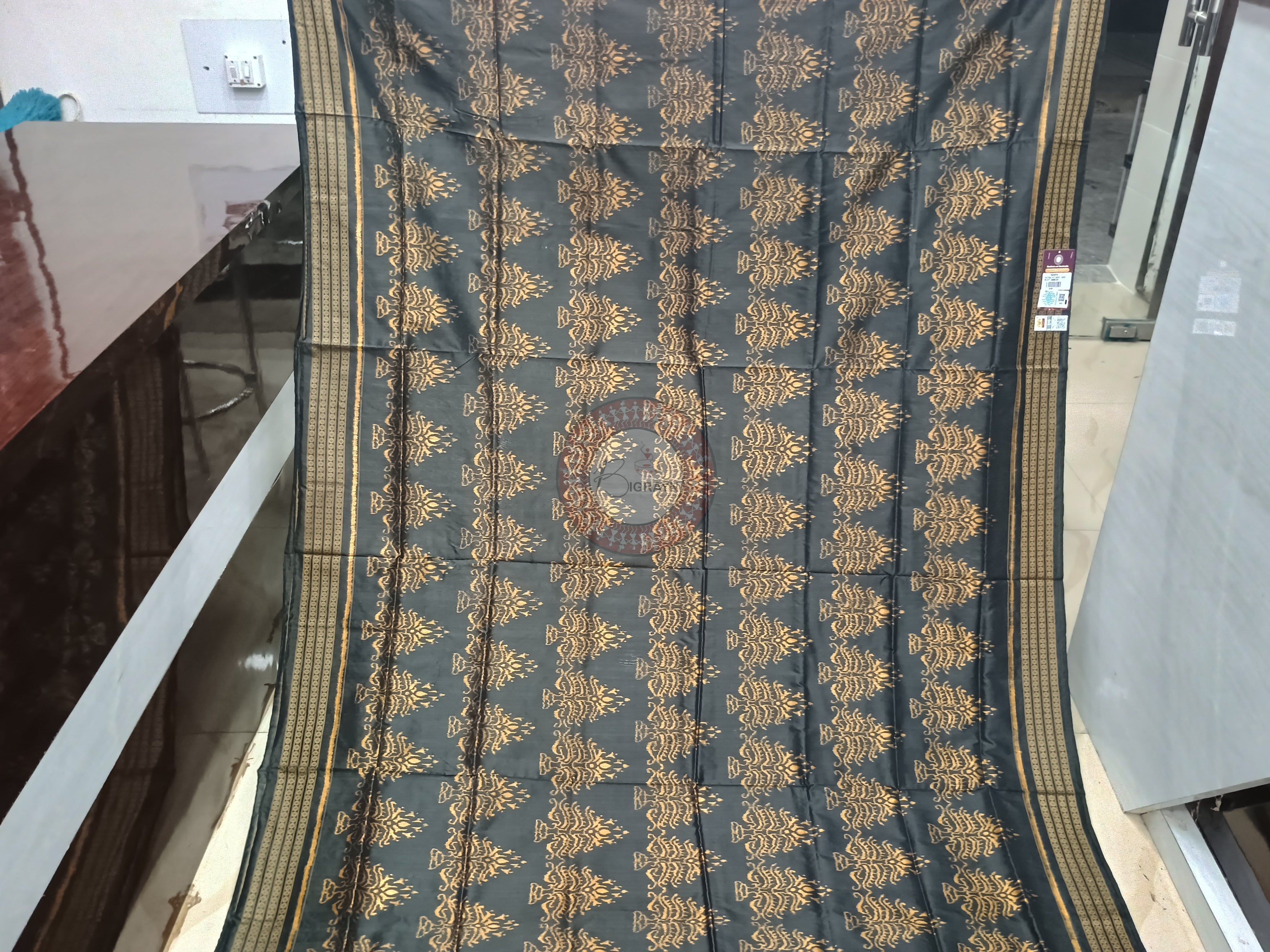 Black Golden Tree Natural Dye Sambalpuri Silk Saree