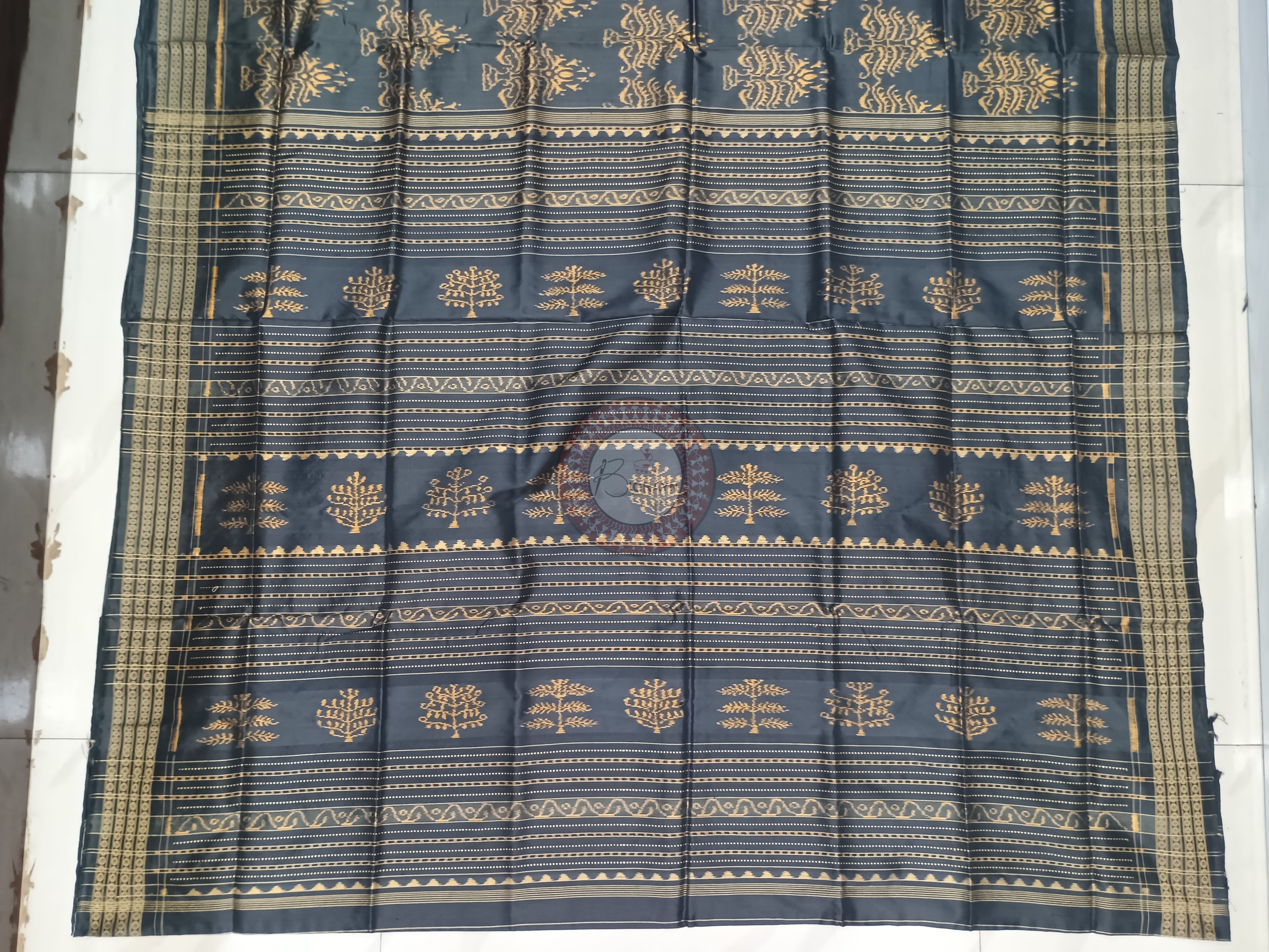 Black Golden Tree Natural Dye Sambalpuri Silk Saree