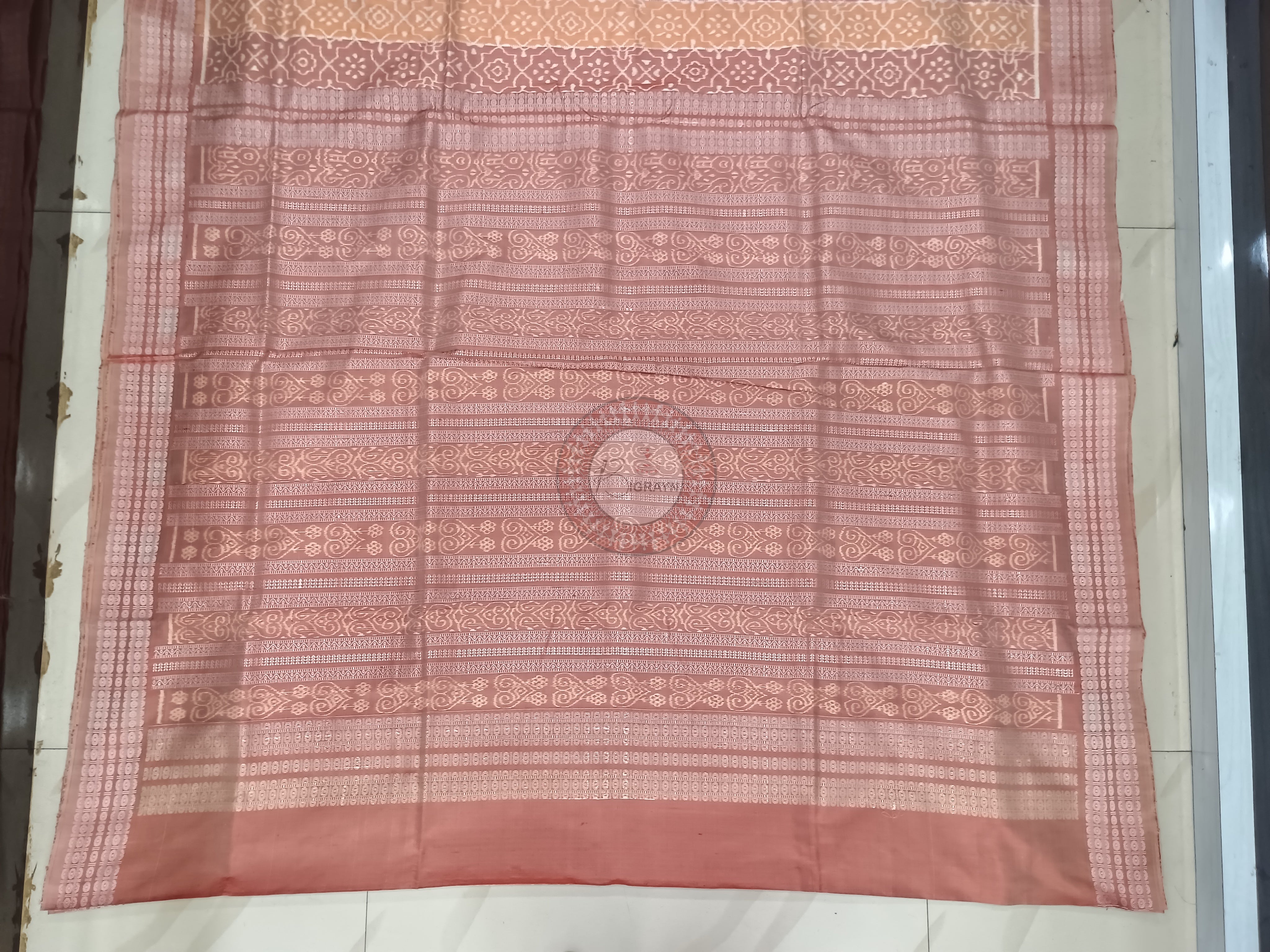 Rust True Pink Scot Flower Design Natural Dye Sambalpuri Silk Saree