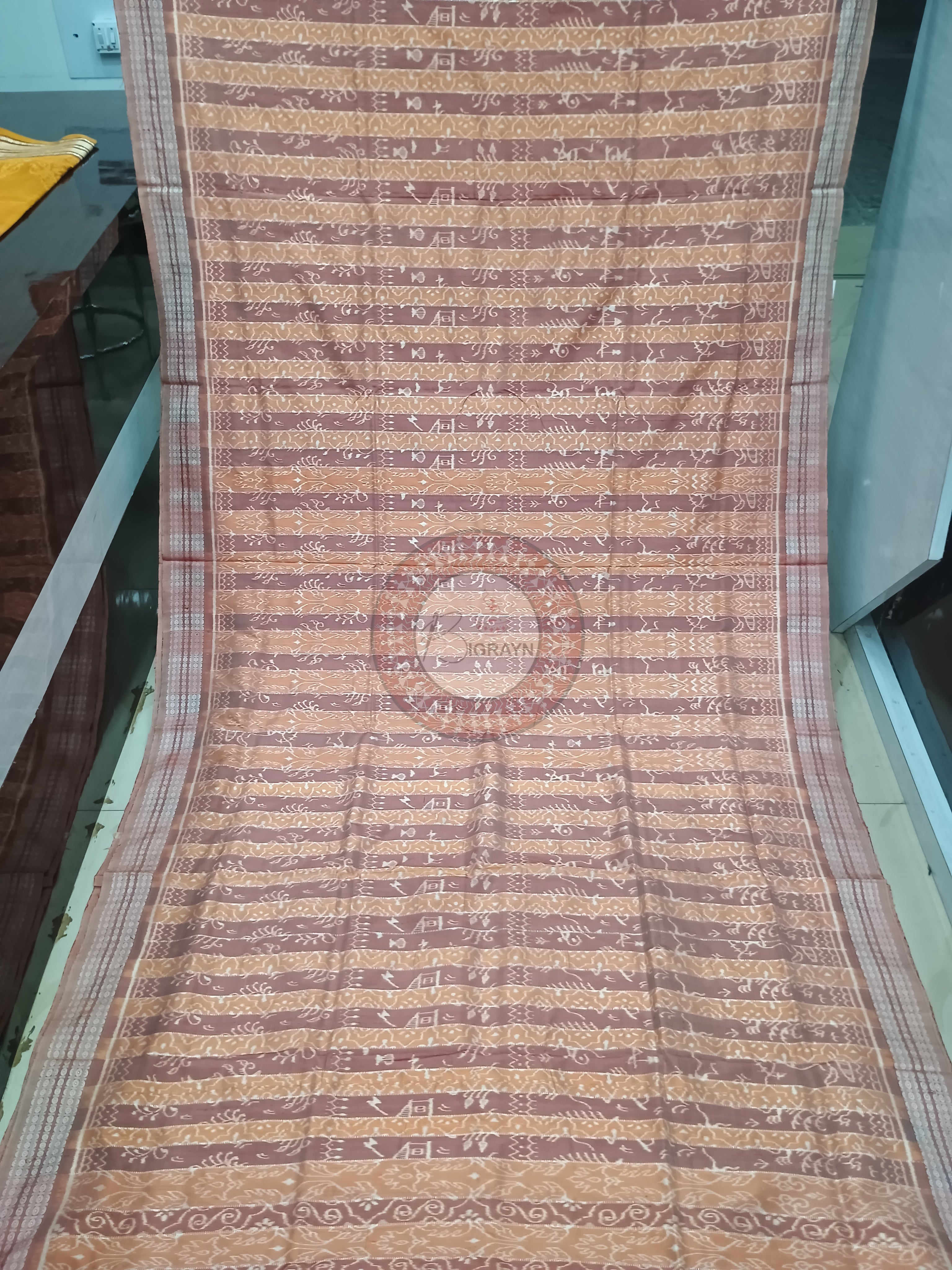 Rust True Pink Scot Flower Design Natural Dye Sambalpuri Silk Saree
