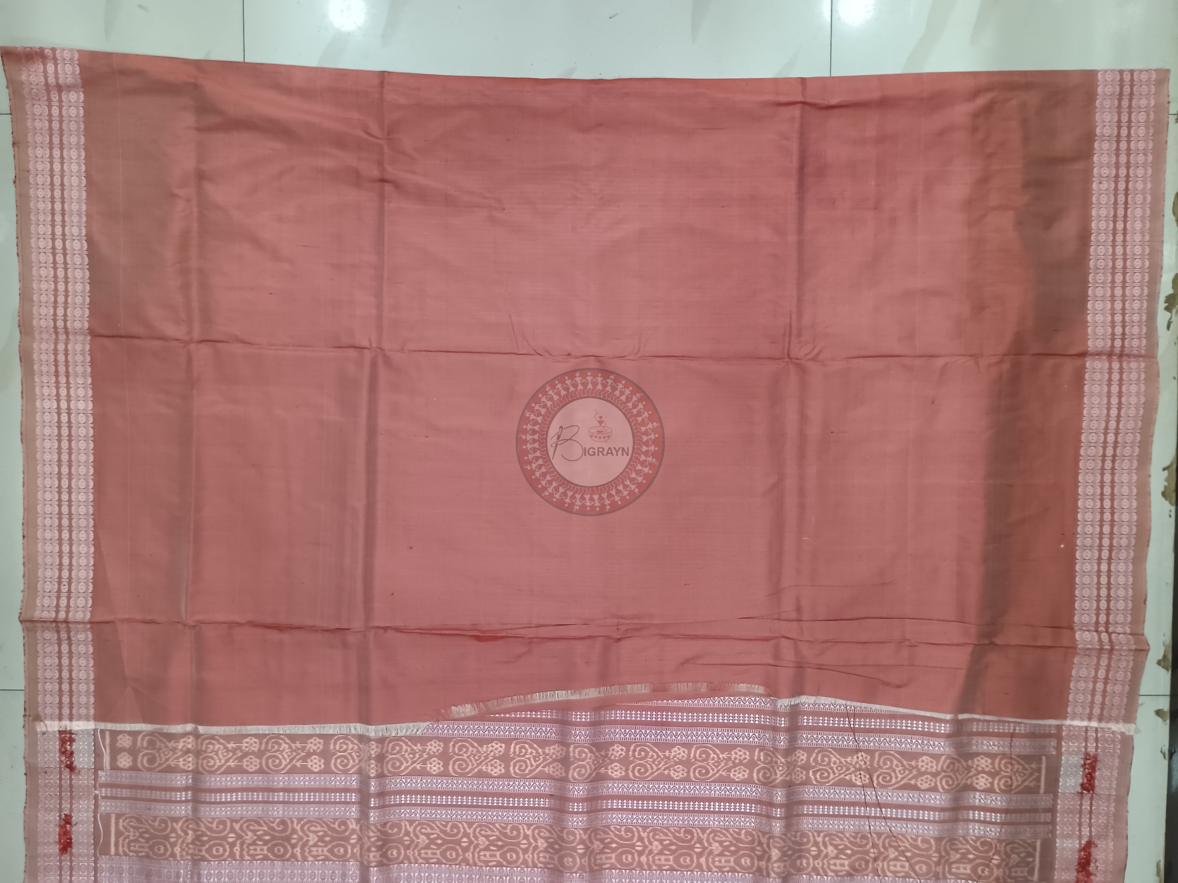 Rust True Pink Scot Flower Design Natural Dye Sambalpuri Silk Saree
