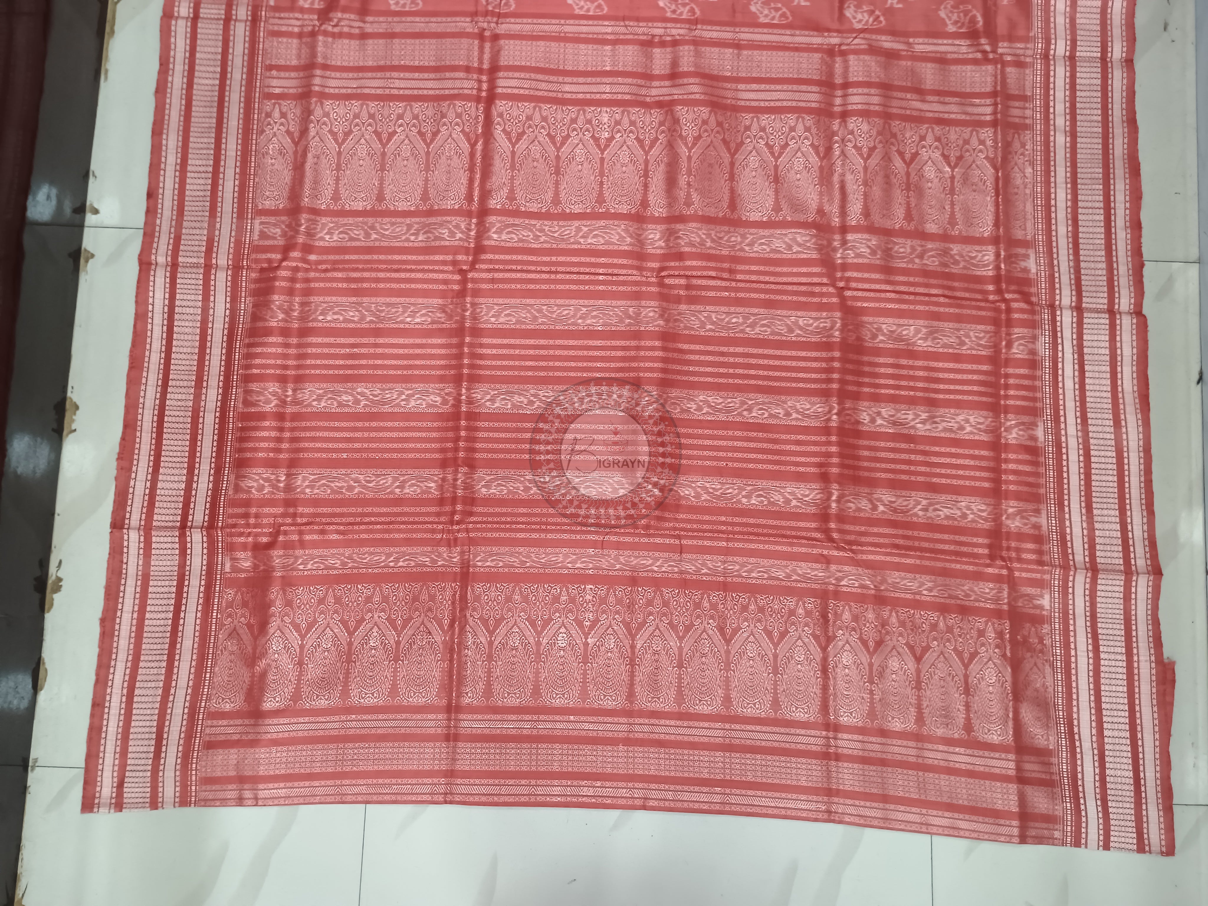 Peach Pink Fish Design Natural Dye Sambalpuri Silk Saree