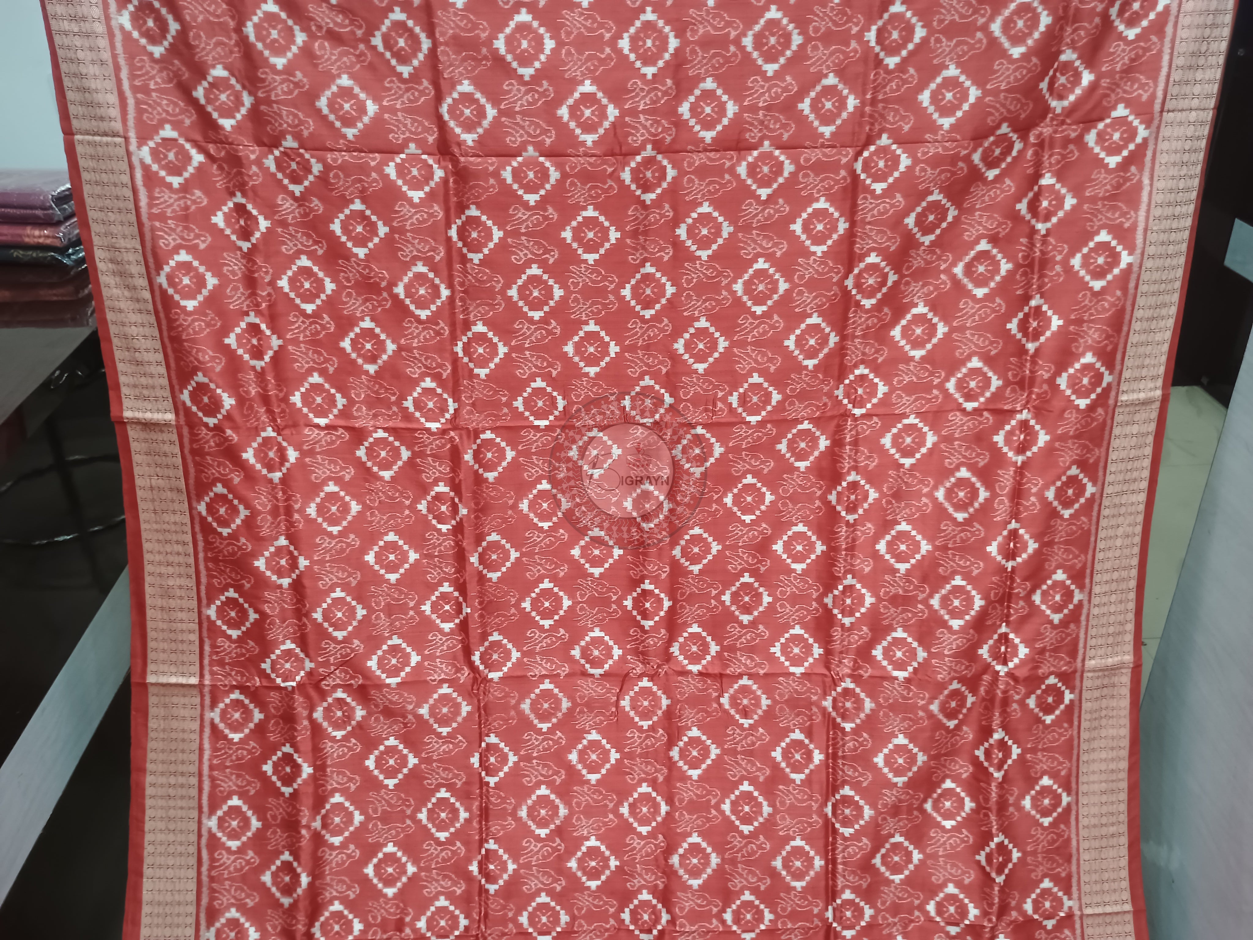 Peach Pink Birds Design Natural Dye Sambalpuri Silk Saree