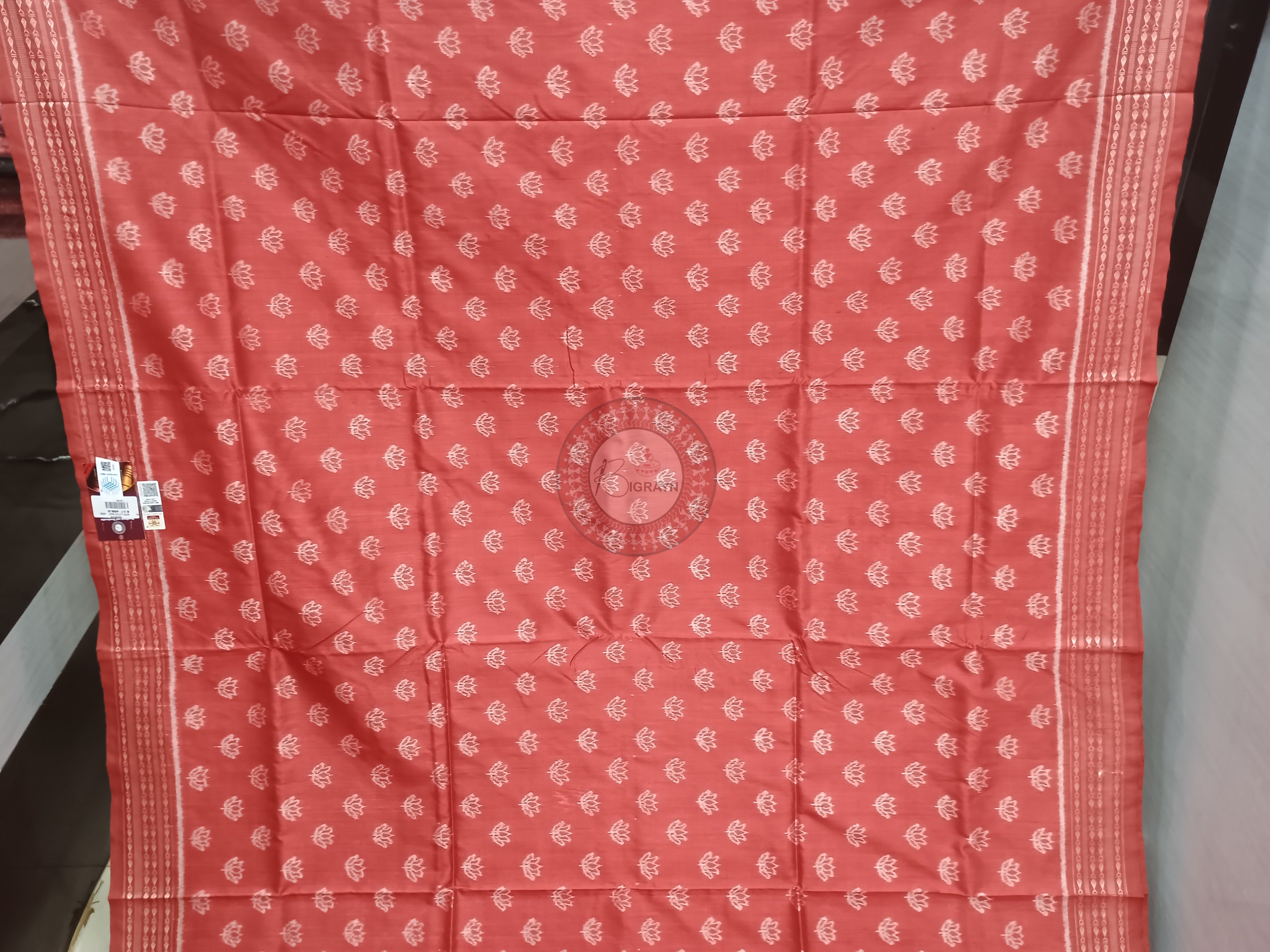Peach Pink Lotus Design Natural Dye Sambalpuri Silk Saree