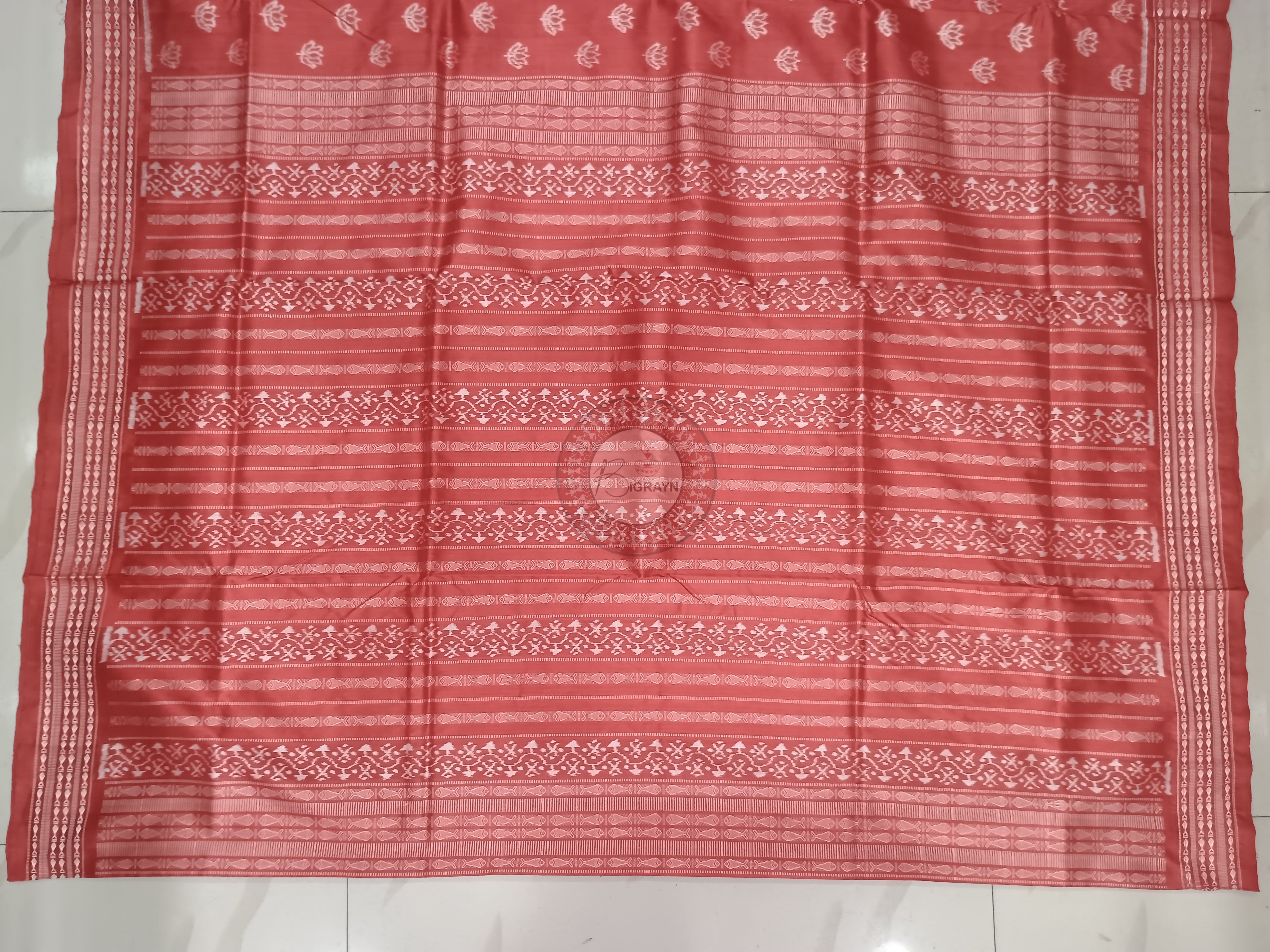 Peach Pink Lotus Design Natural Dye Sambalpuri Silk Saree