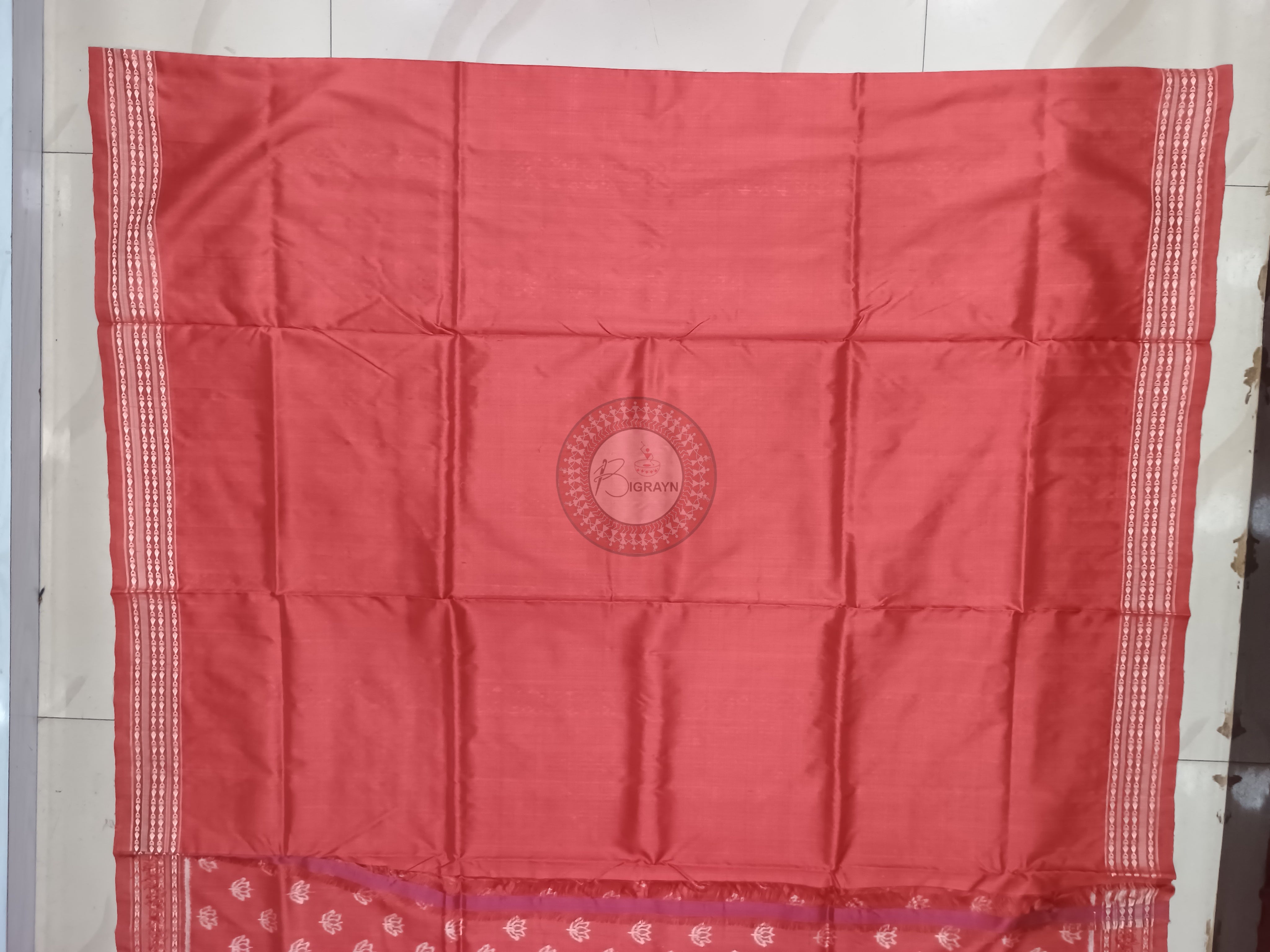 Peach Pink Lotus Design Natural Dye Sambalpuri Silk Saree