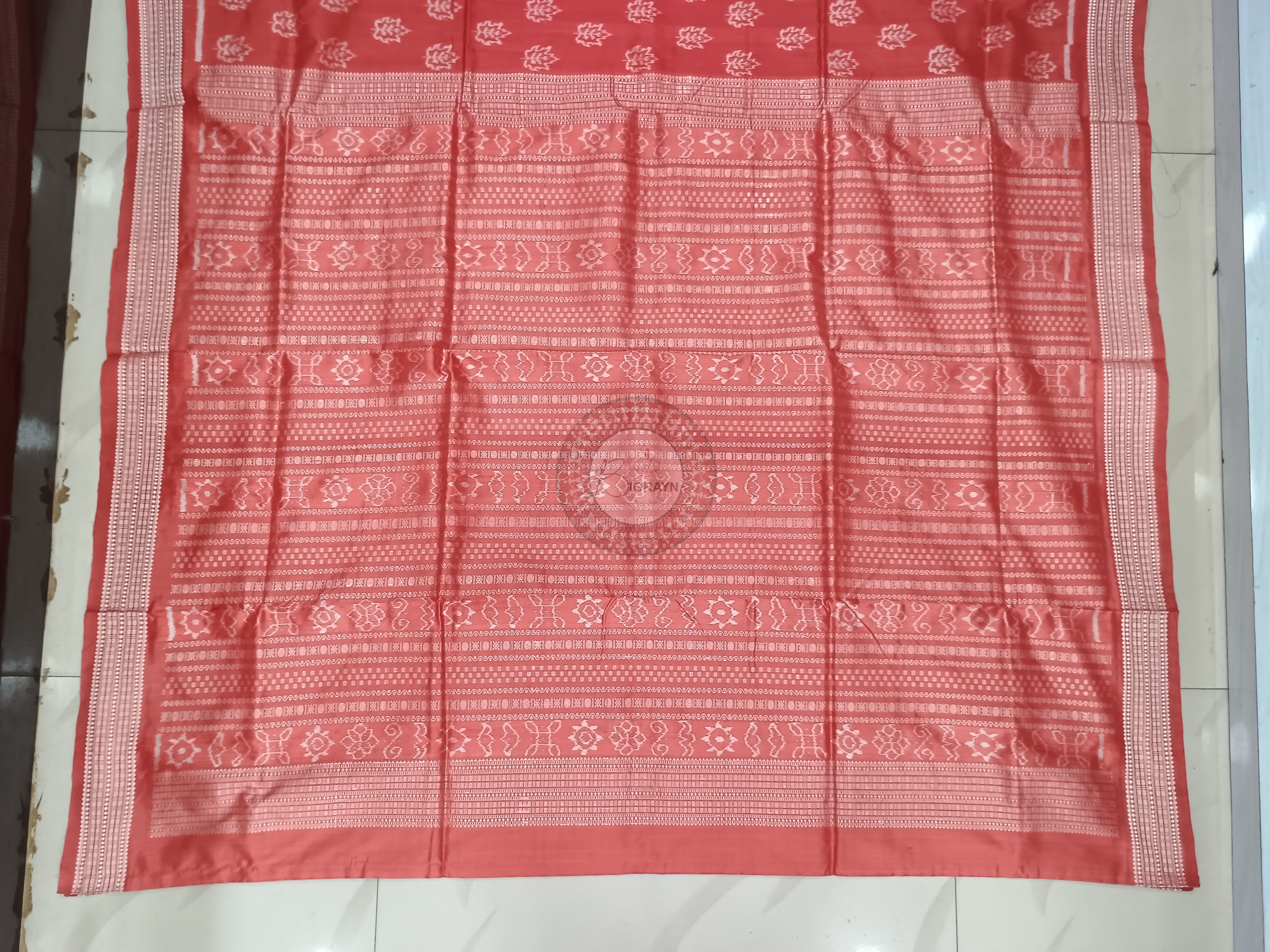 Maroon Leaf Design Natural Dye Sambalpuri Silk Saree