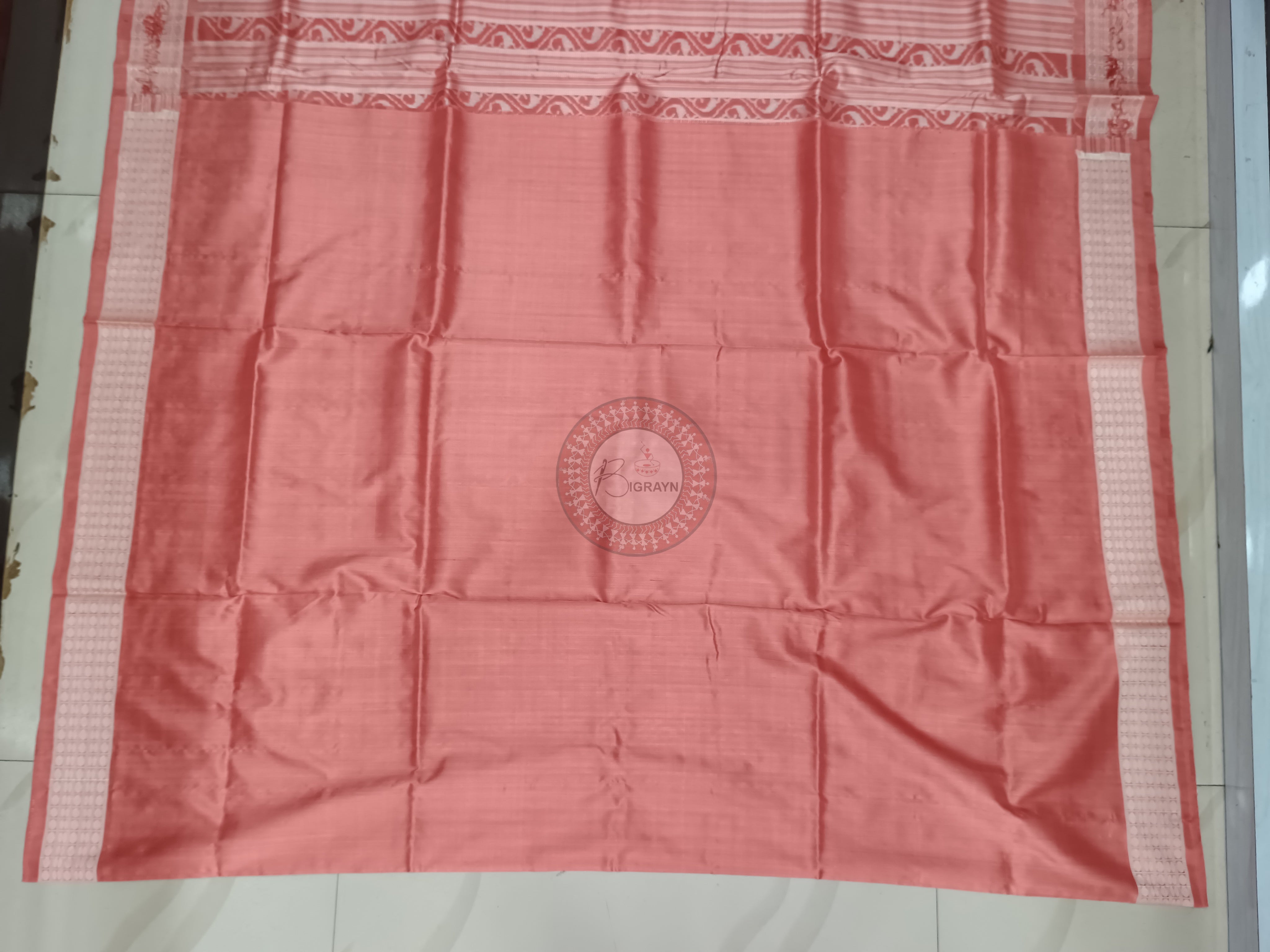 Peach Pink Flower Design Natural Dye Sambalpuri Silk Saree