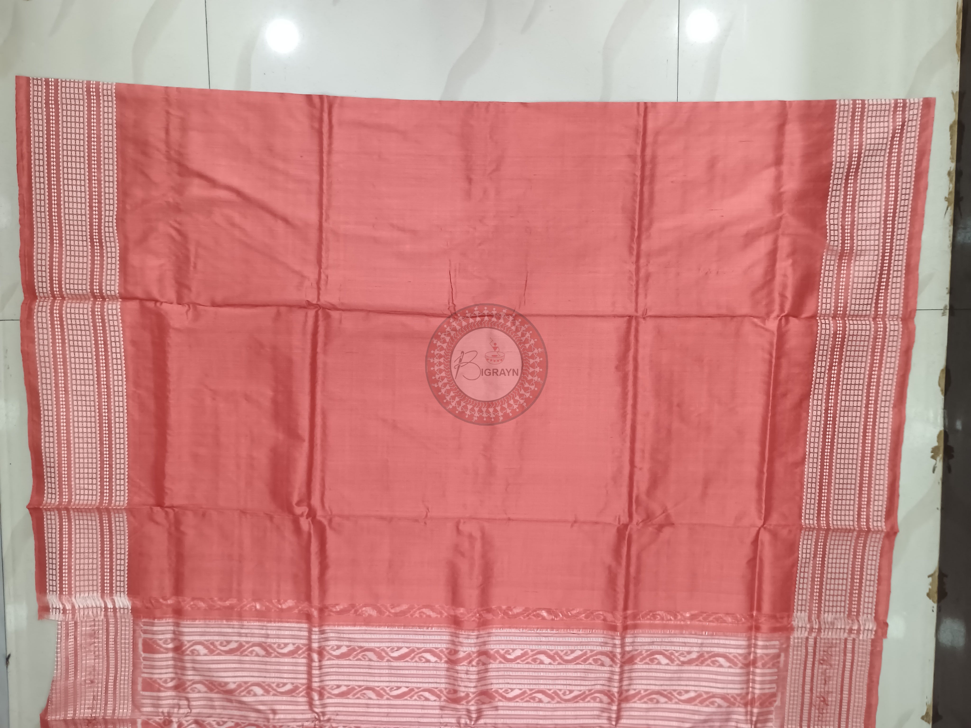 Peach Pink Pasapali Flower Design Natural Dye Sambalpuri Silk Saree