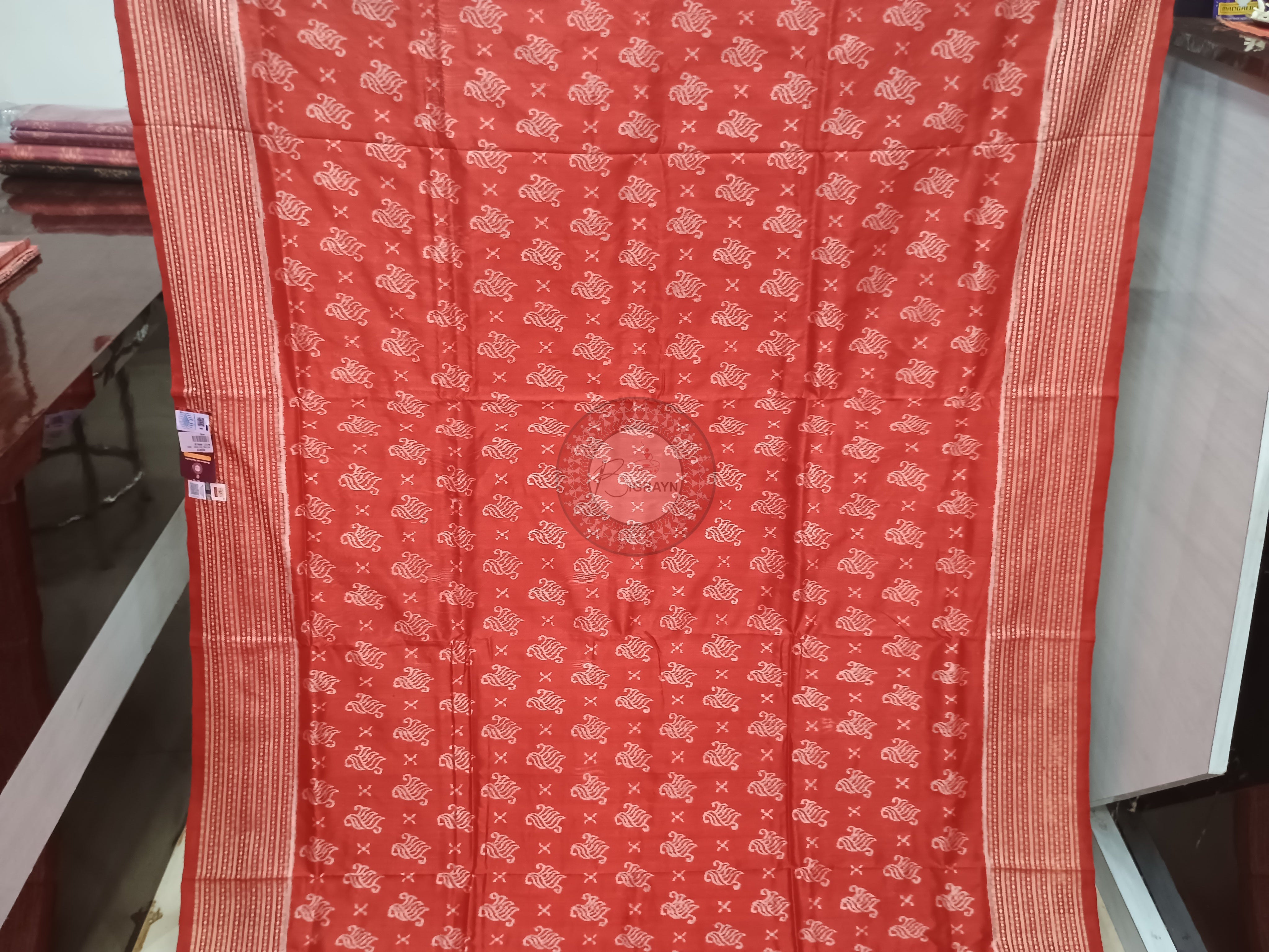 Red Ikat Design Natural Dye Sambalpuri Silk Saree
