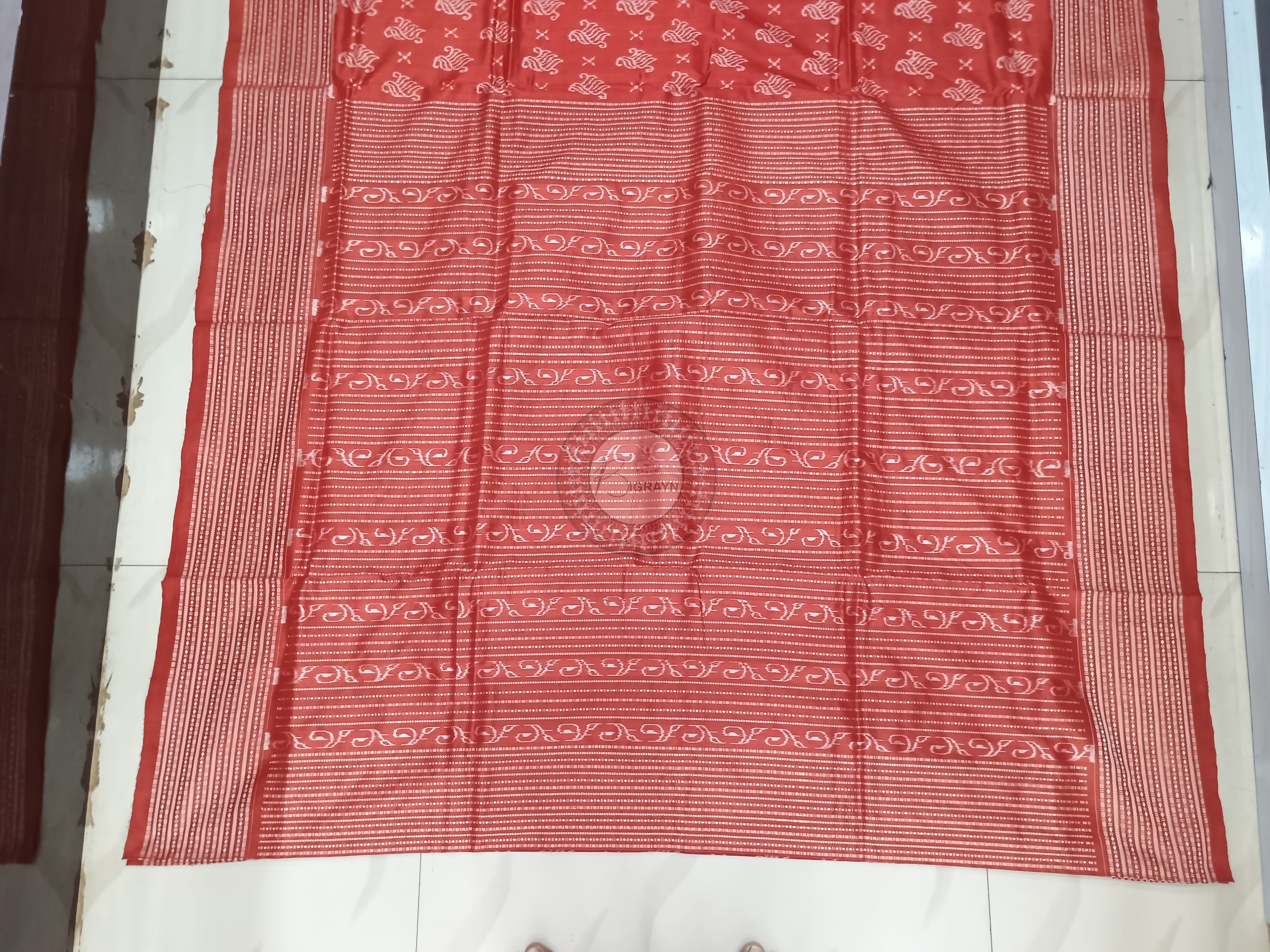 Red Ikat Design Natural Dye Sambalpuri Silk Saree
