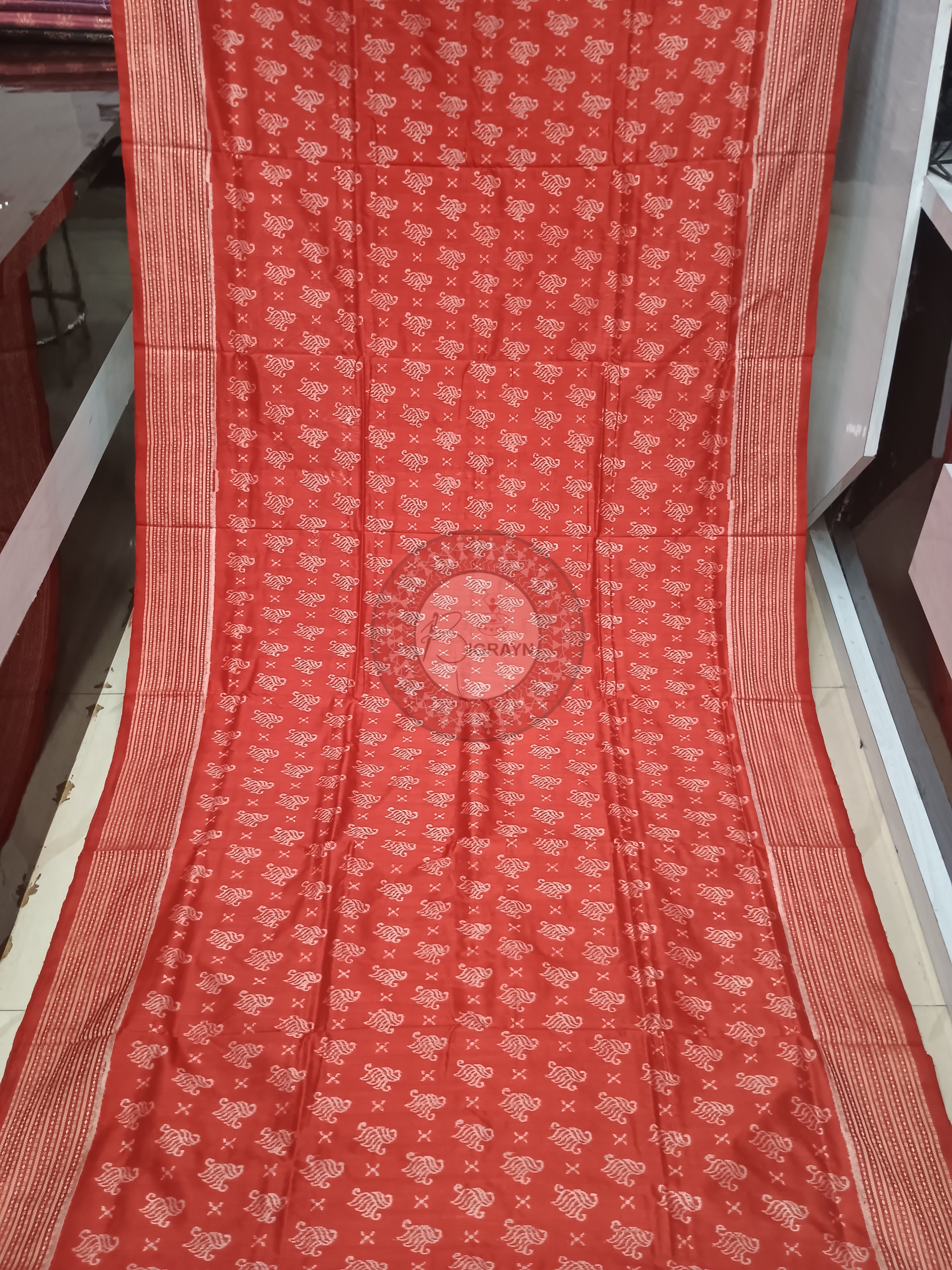 Red Ikat Design Natural Dye Sambalpuri Silk Saree