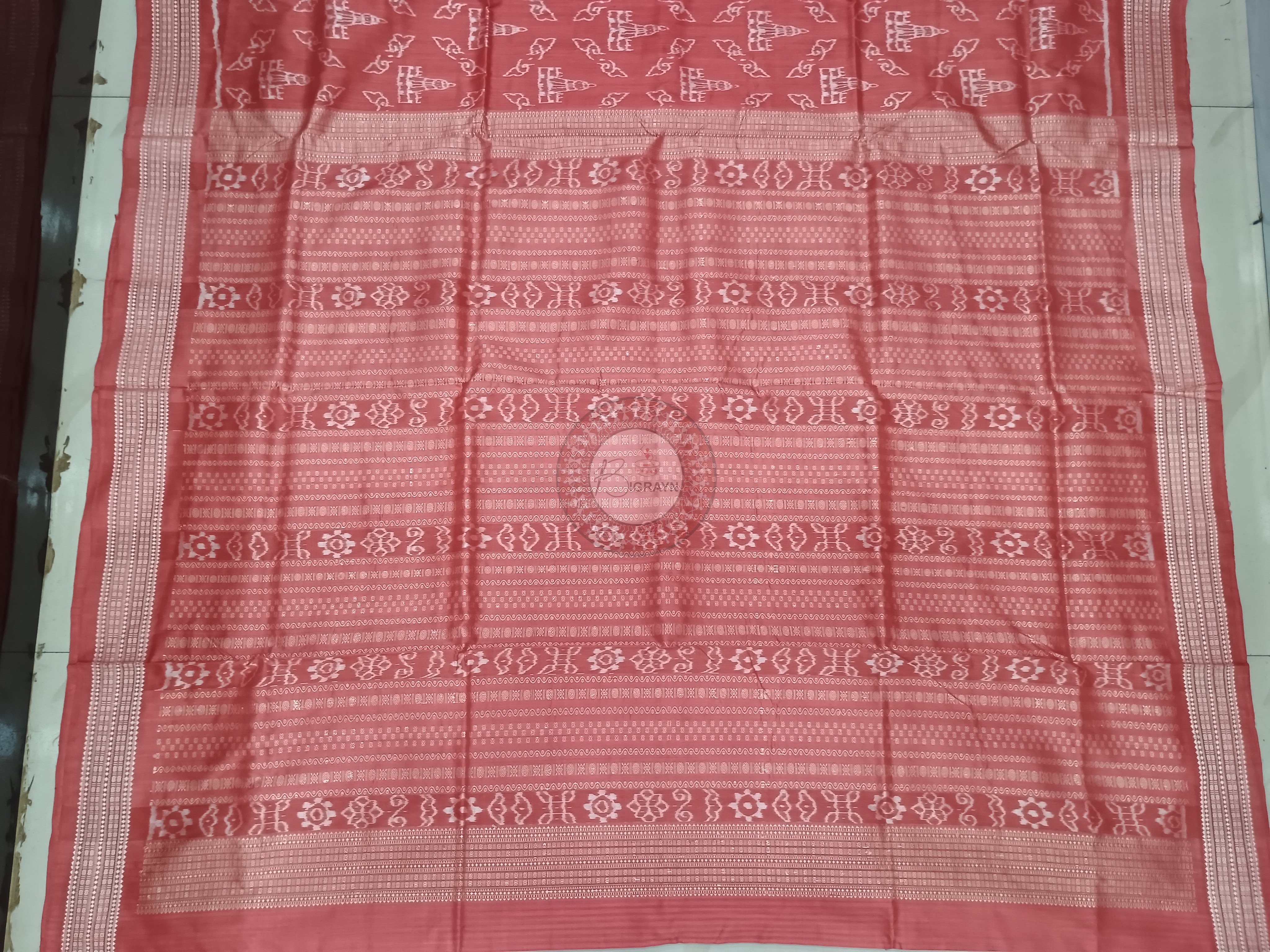 Manjistha Red Temple Design Natural Dye Sambalpuri Silk Saree