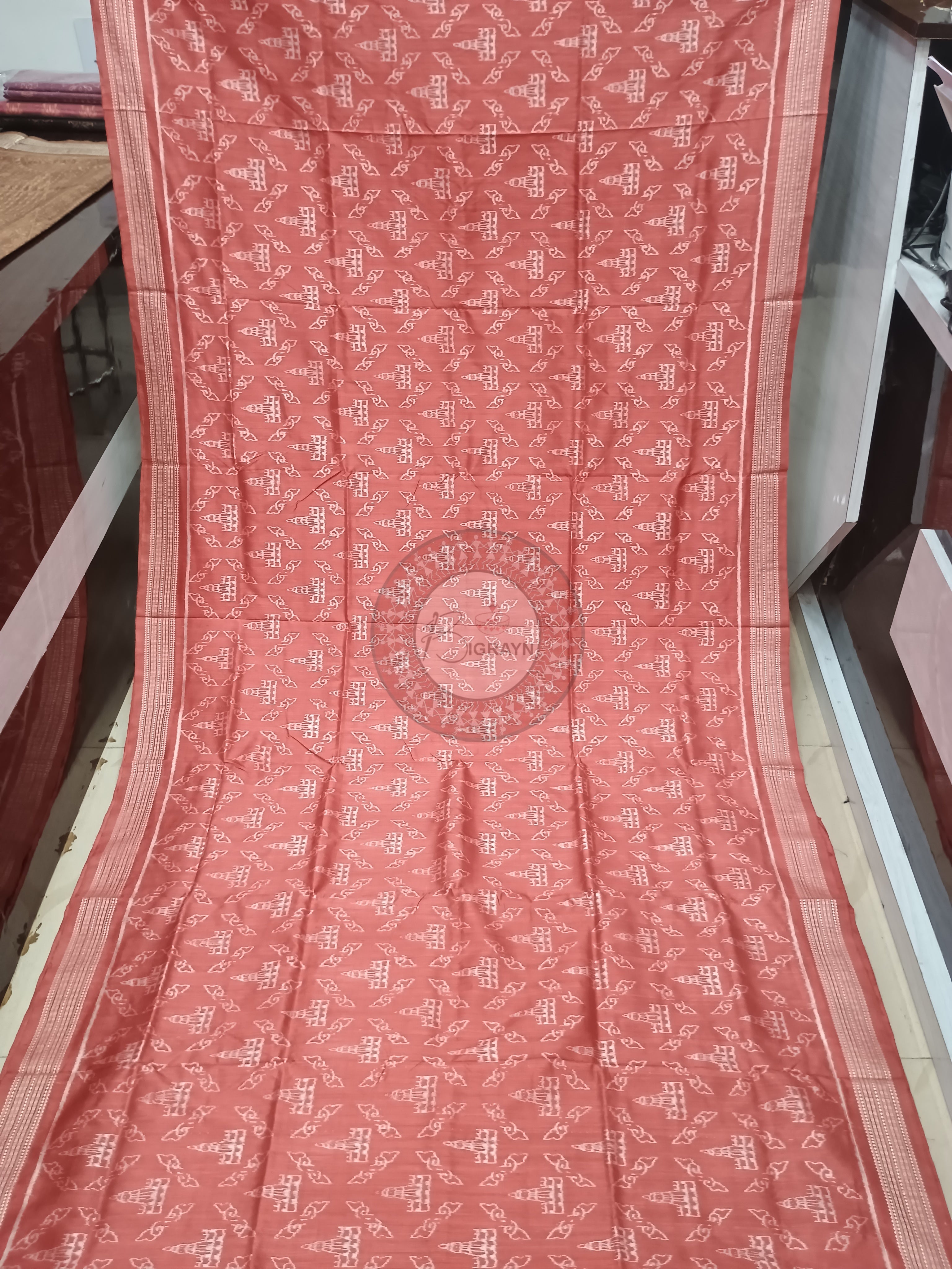 Manjistha Red Temple Design Natural Dye Sambalpuri Silk Saree