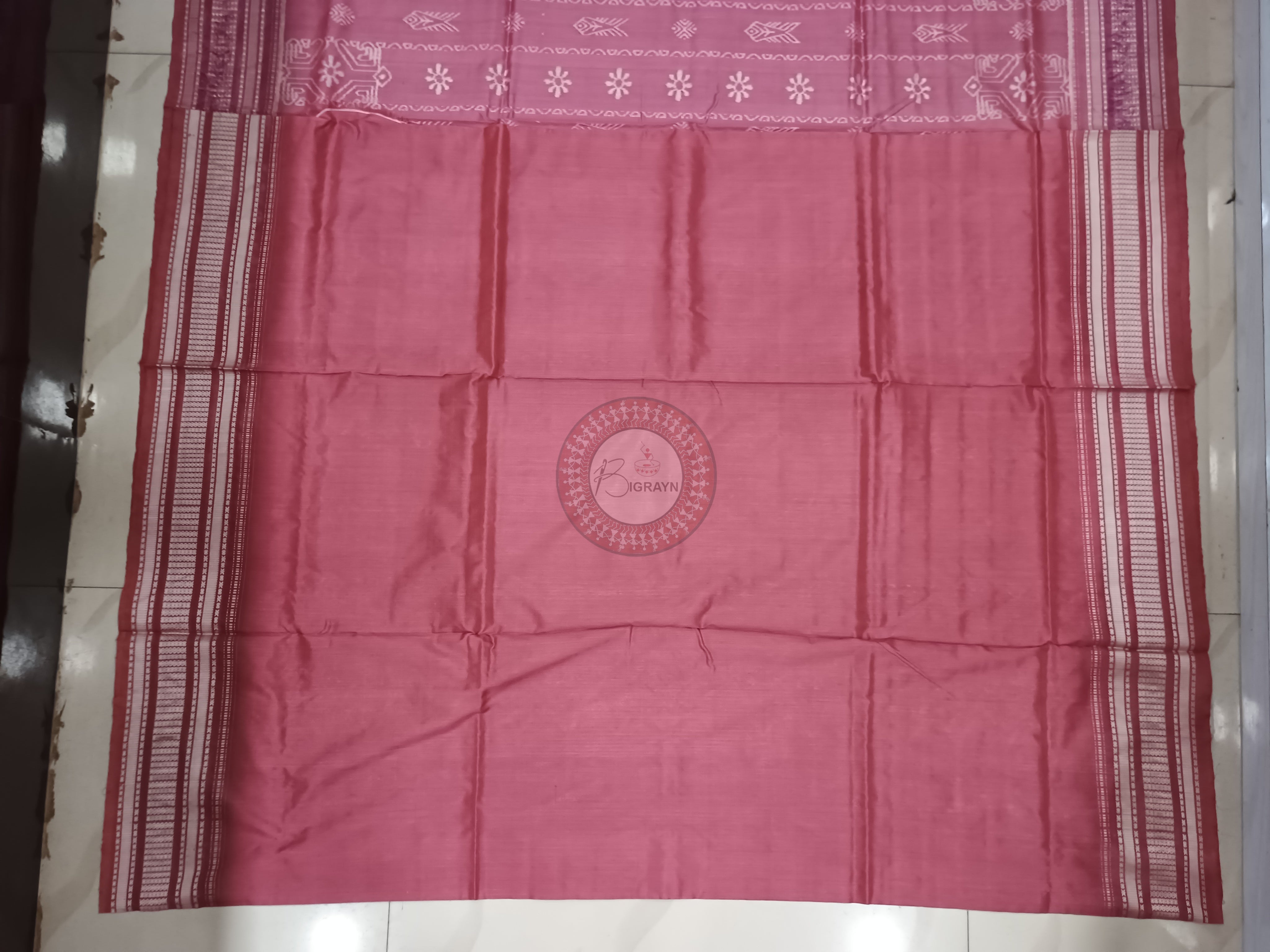 Onion Pink Fish Flower Design Natural Dye Sambalpuri Silk Saree