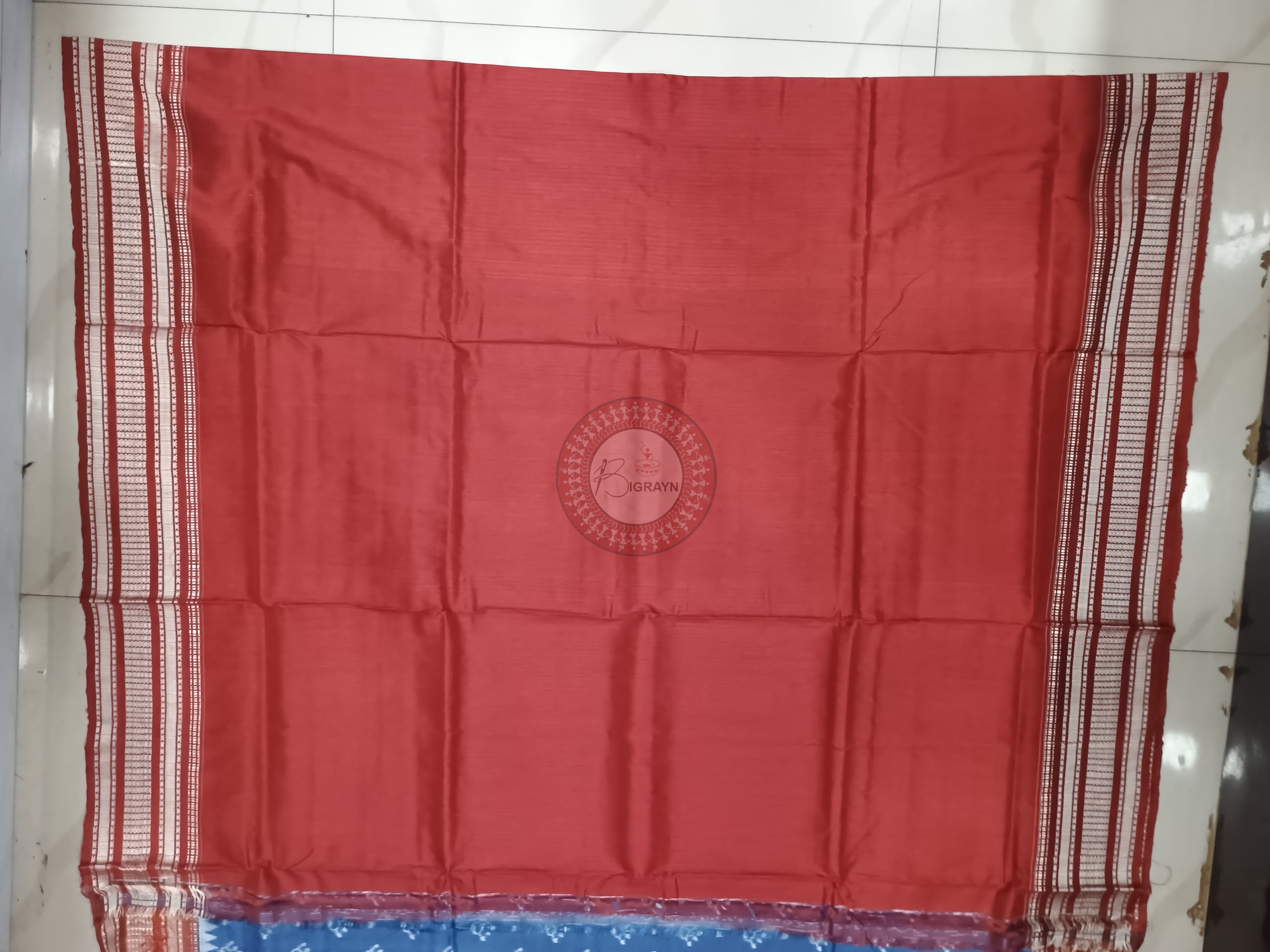 Indigo Blue Maroon Flower Design Natural Dye Sambalpuri Silk Saree