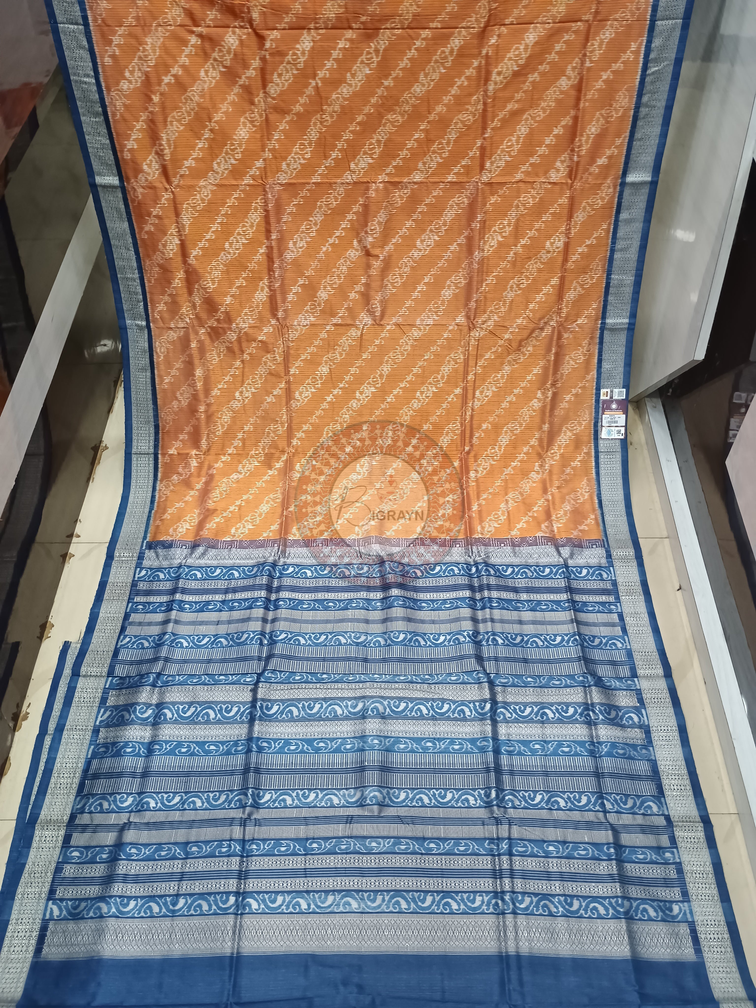 Rust Indigo Blue Lata Design Natural Dye Sambalpuri Silk Saree