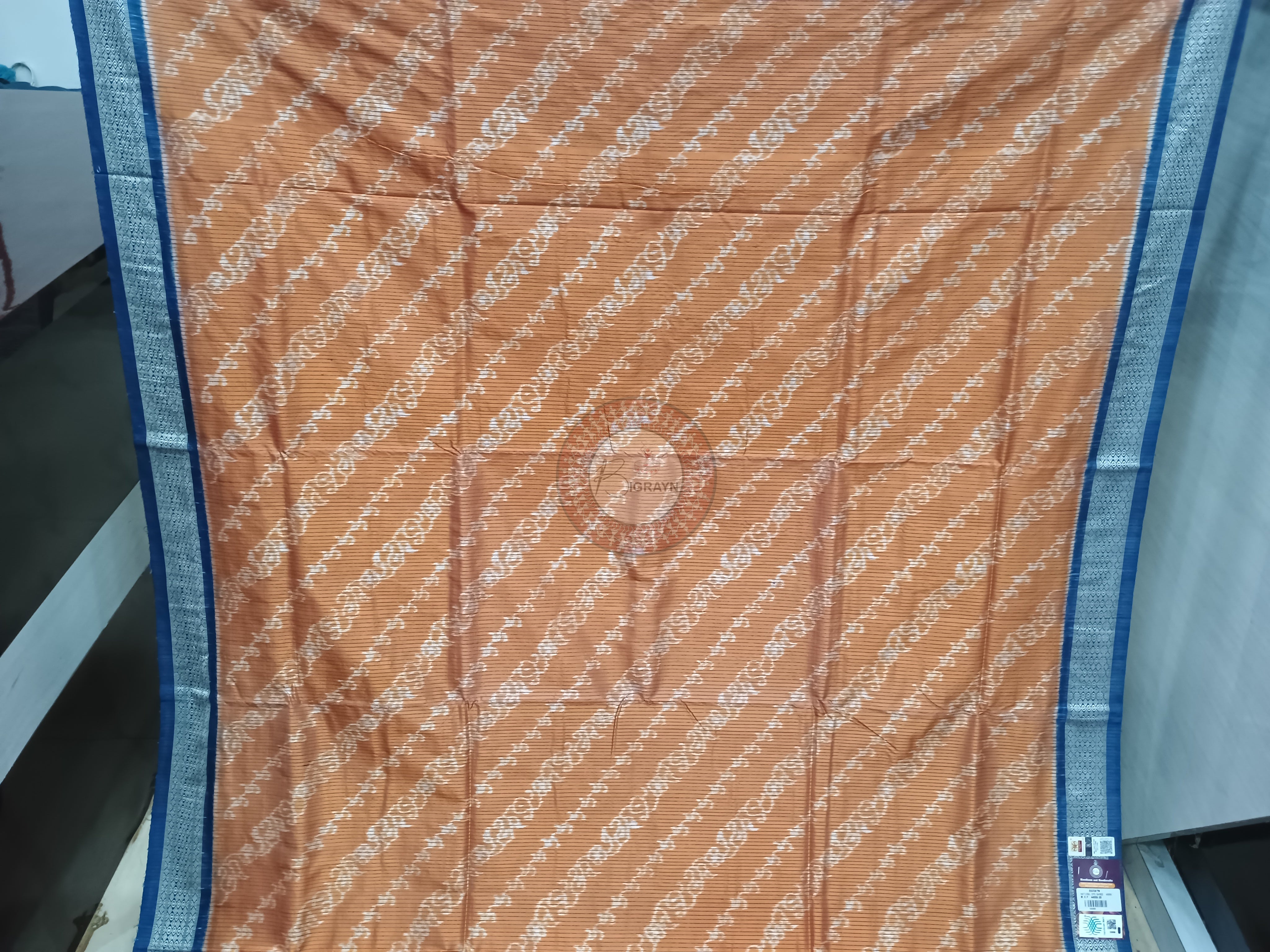 Rust Indigo Blue Lata Design Natural Dye Sambalpuri Silk Saree