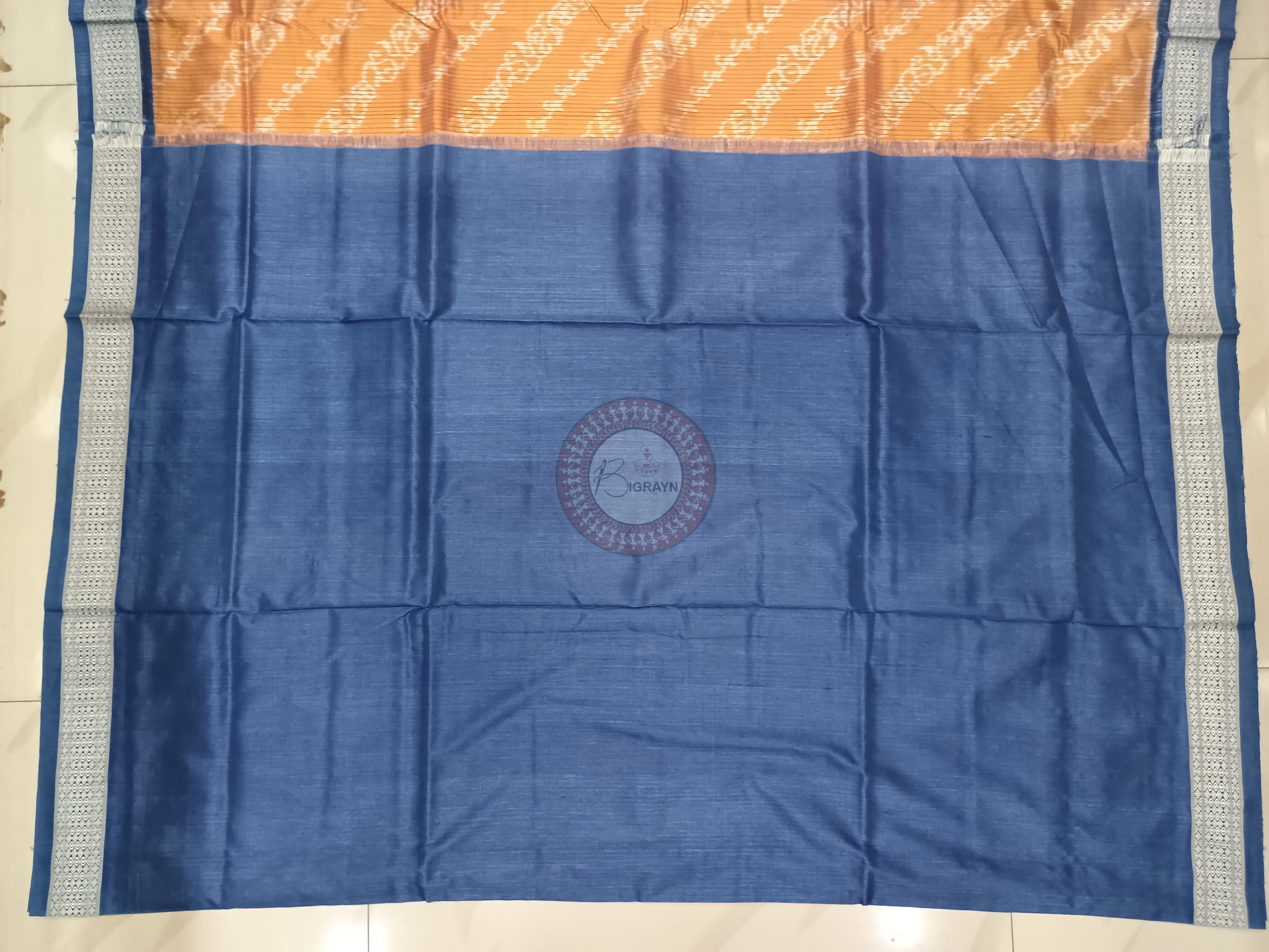 Rust Indigo Blue Lata Design Natural Dye Sambalpuri Silk Saree
