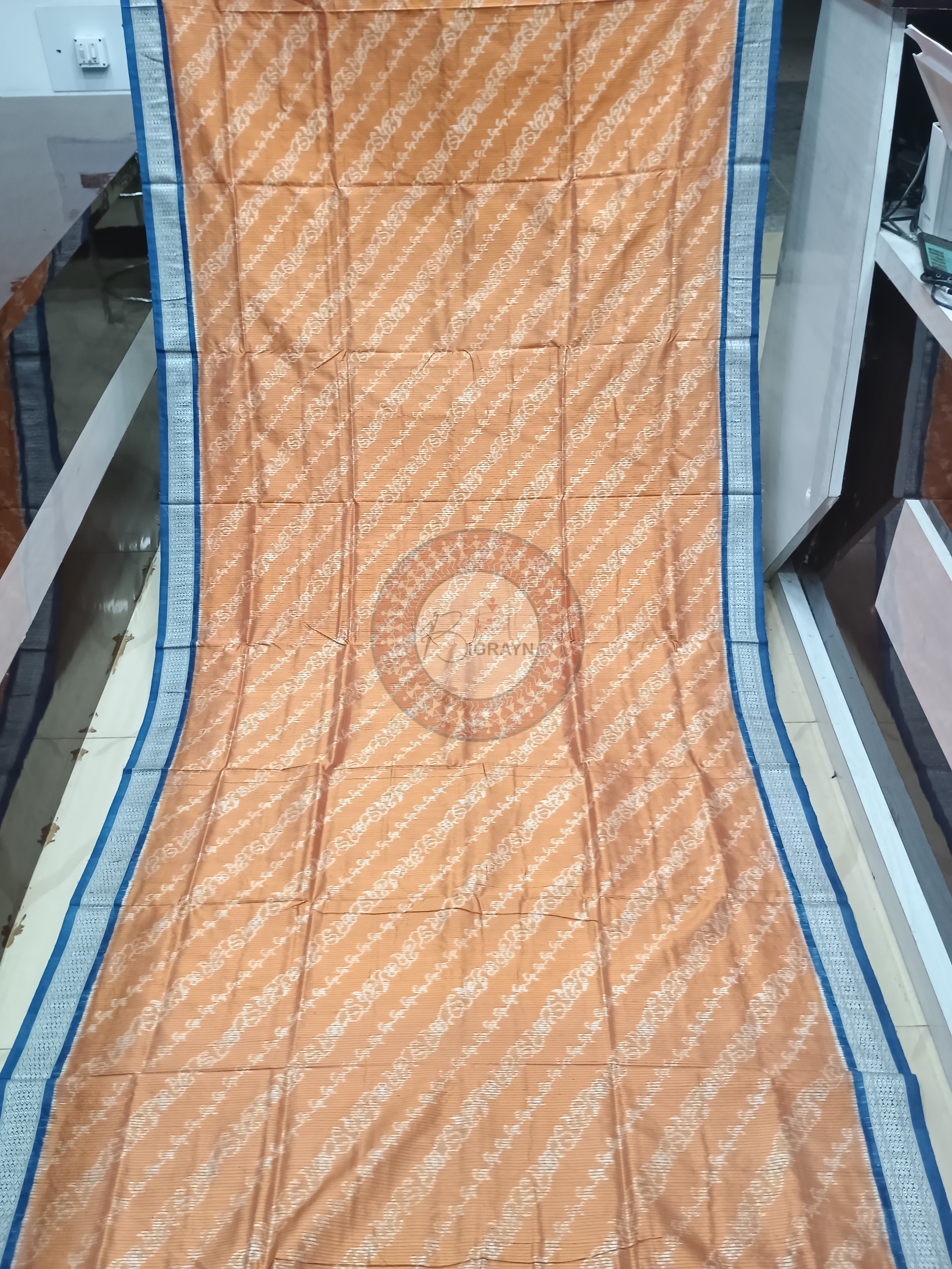 Rust Indigo Blue Lata Design Natural Dye Sambalpuri Silk Saree