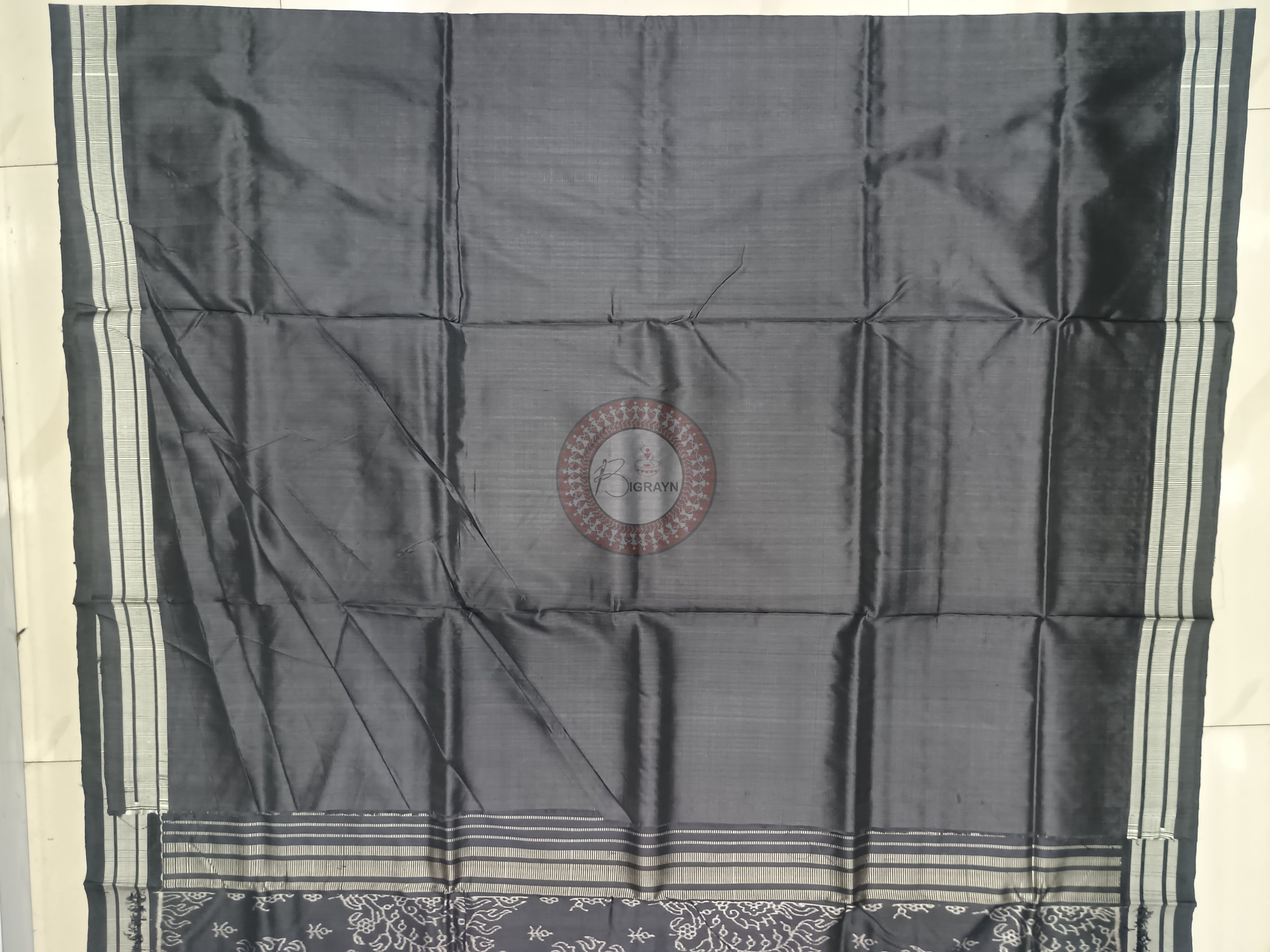 Black Padmaja Natural Dye Sambalpuri Silk Saree