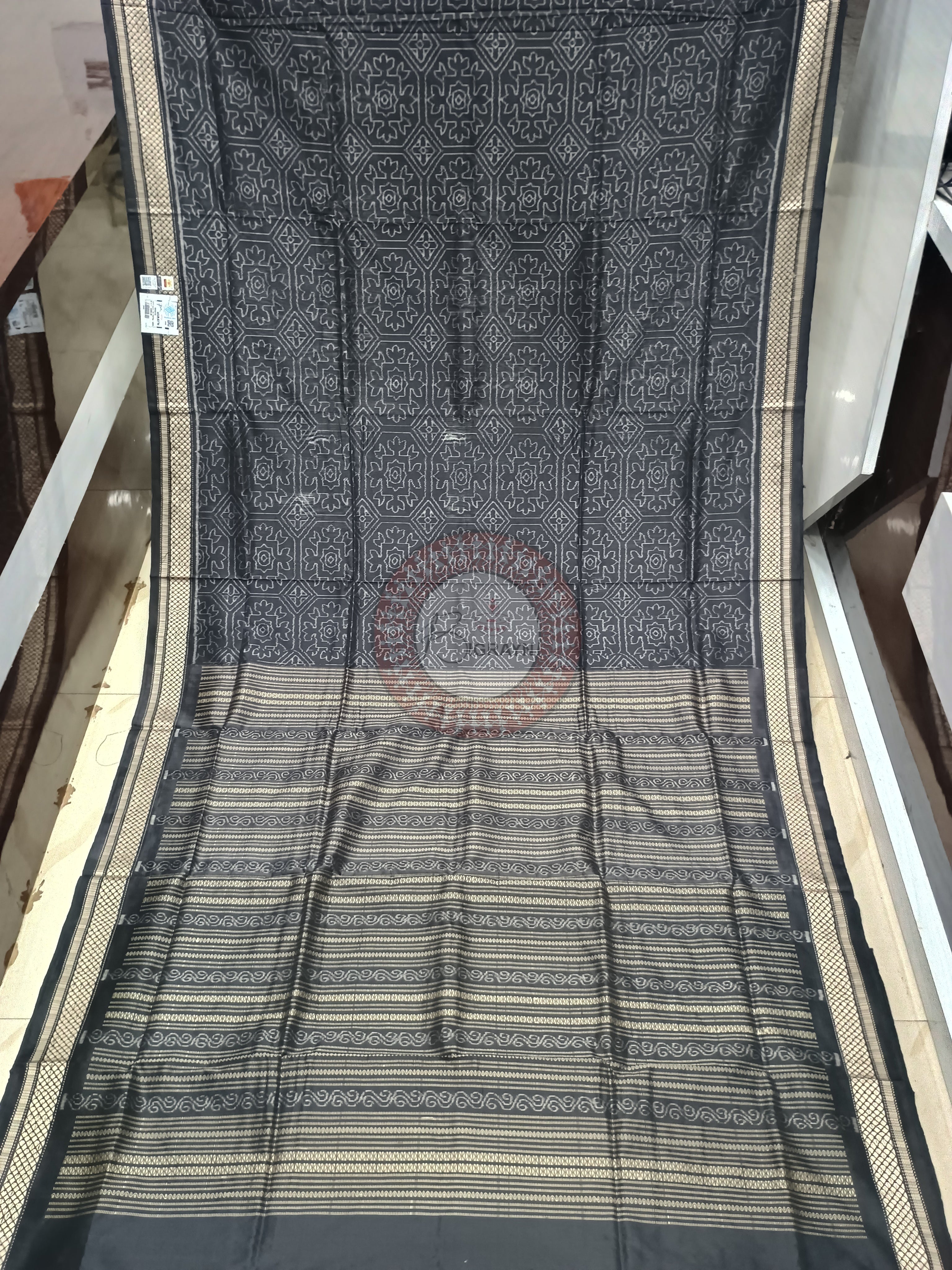 Black Laxmi Yantra Natural Dye Silk Saree