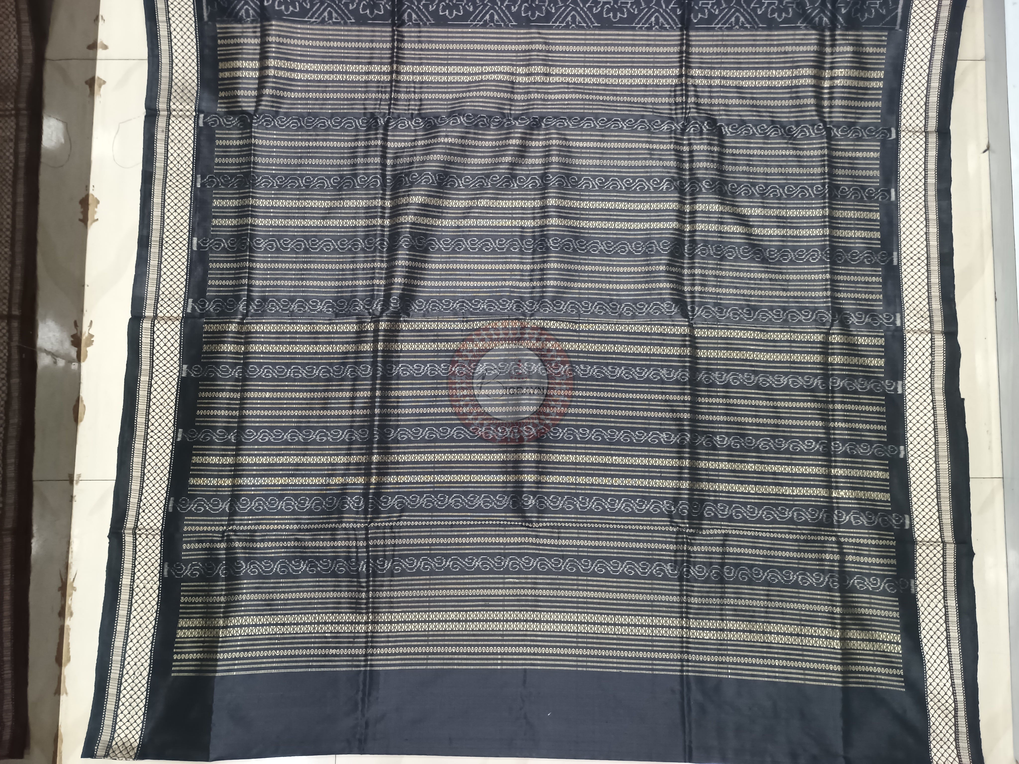 Black Laxmi Yantra Natural Dye Silk Saree