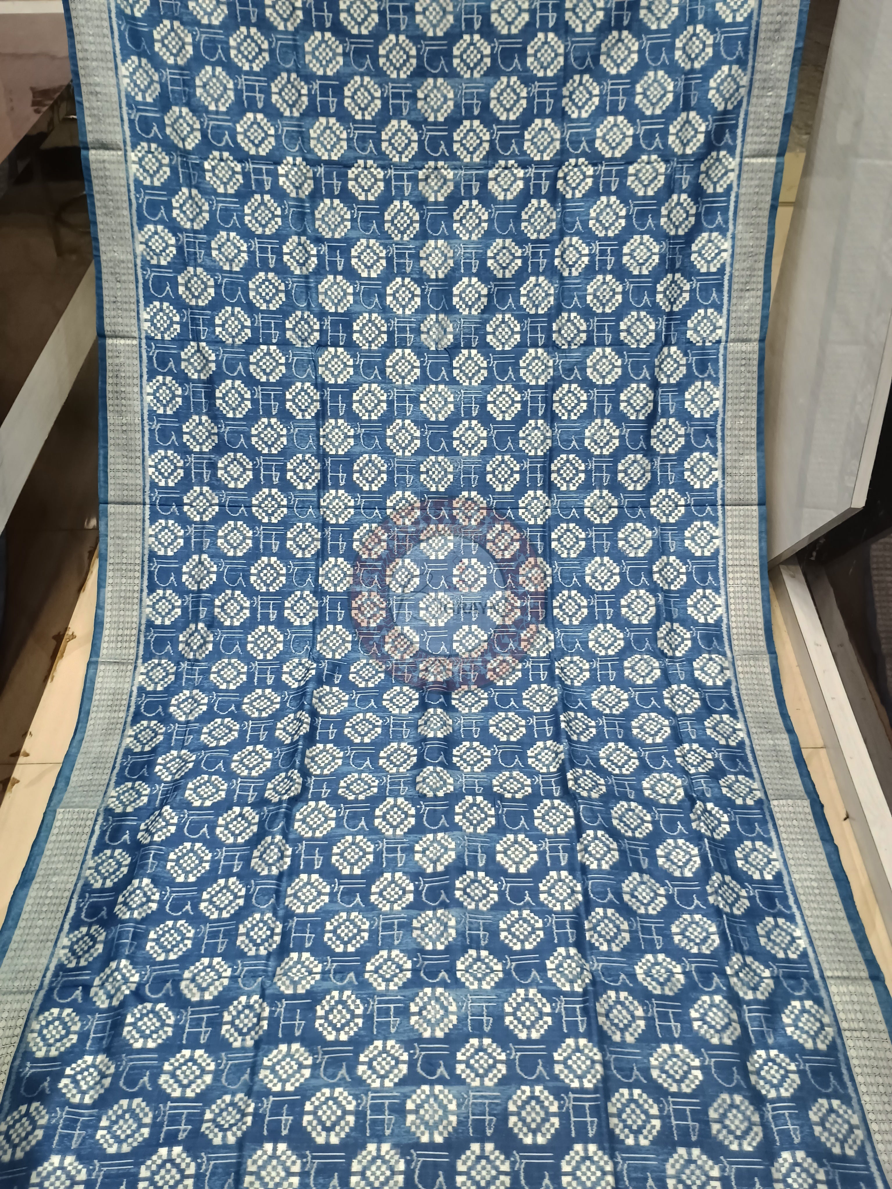 Indigo Blue Maa Design Natural Dye Silk Saree